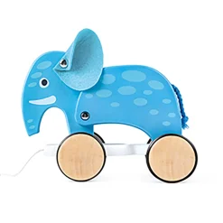 Flat River Group Hape Pull-Along Elephant - Blue Wooden Animal Toy* Developmental Toys