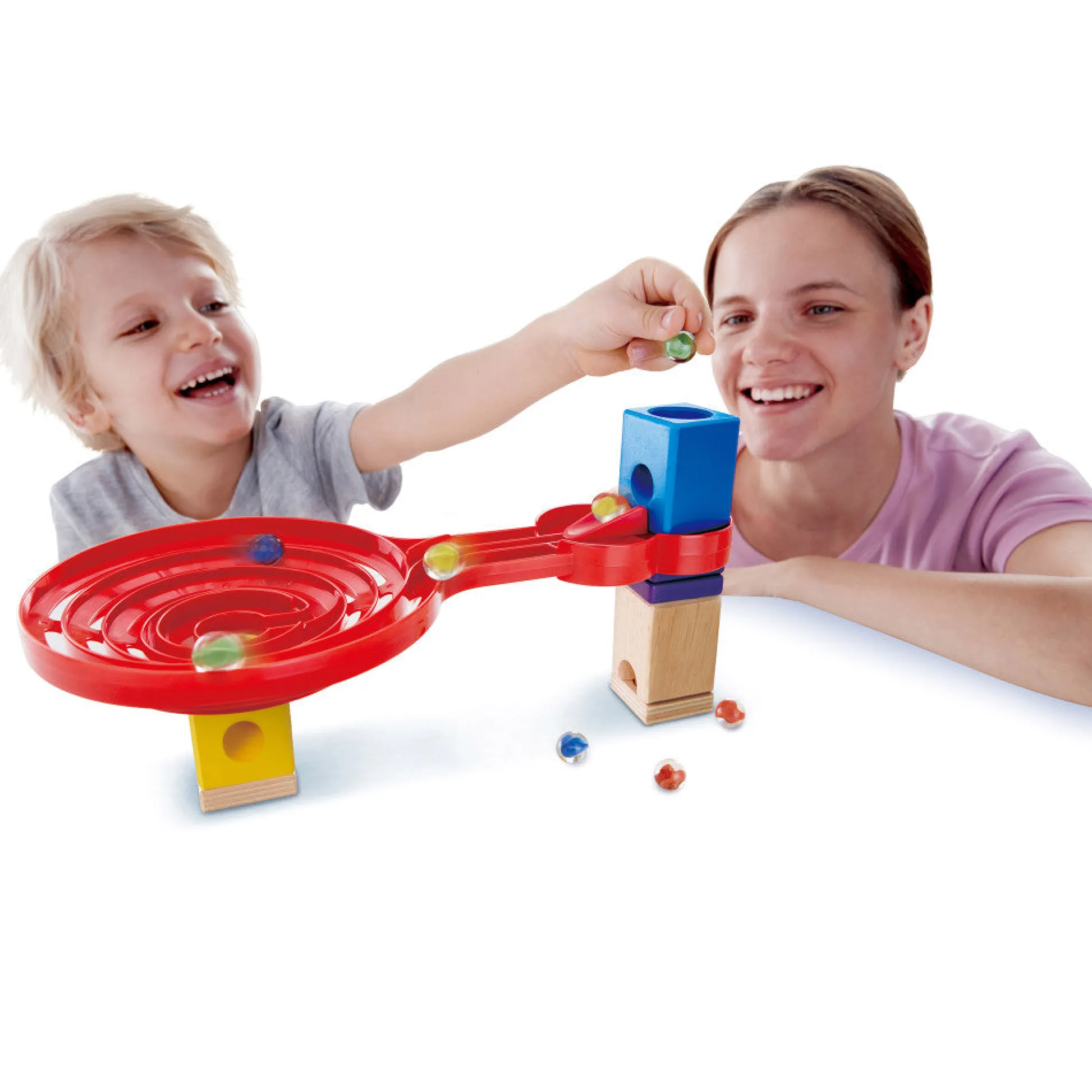 Flat River Group Hape Quadrilla Double-Sided Spiral Twist - 18pc Wooden Marble Run Accessory* Wood & Jumbo Blocks