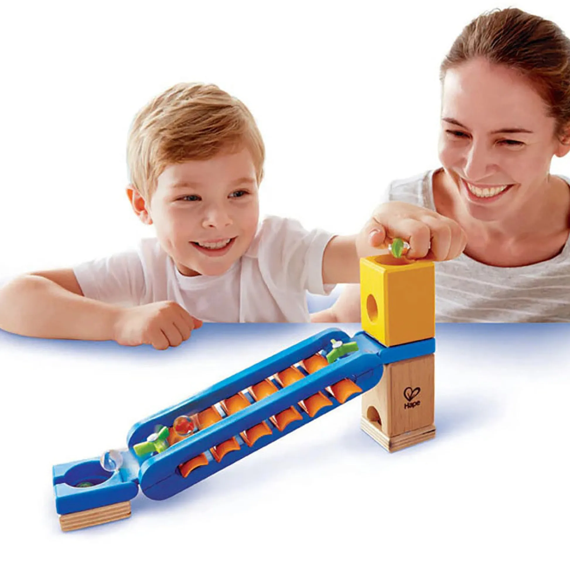 Flat River Group Hape Quadrilla 15-Piece Sonic Playground Marble Run with Xylophone Rail* Wood & Jumbo Blocks