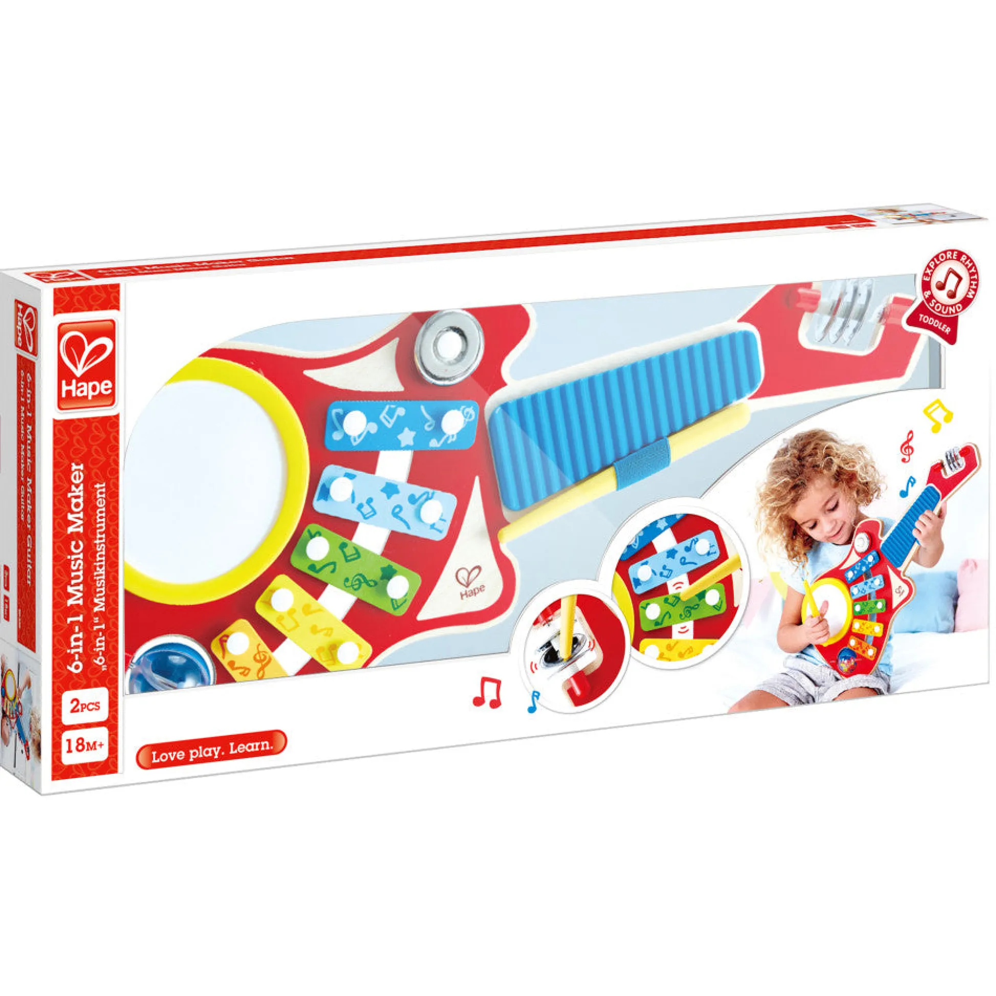 Flat River Group Hape Rainbow 6-in-1 Music Maker Wooden Guitar Toy* Preschool Education Toys & Activities|Musical & Sound Toys