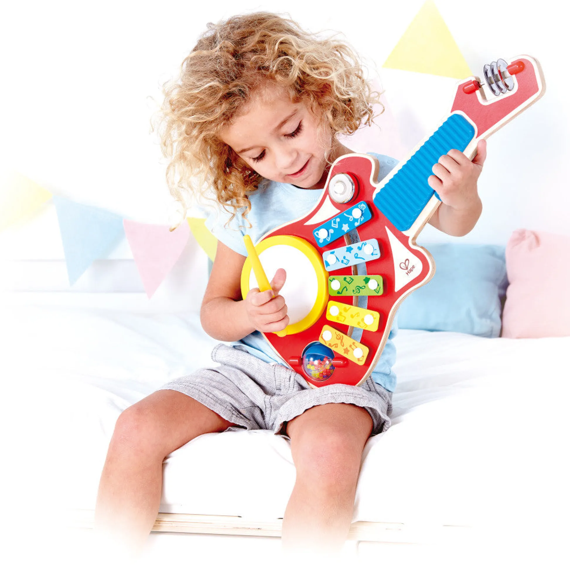 Flat River Group Hape Rainbow 6-in-1 Music Maker Wooden Guitar Toy* Preschool Education Toys & Activities|Musical & Sound Toys