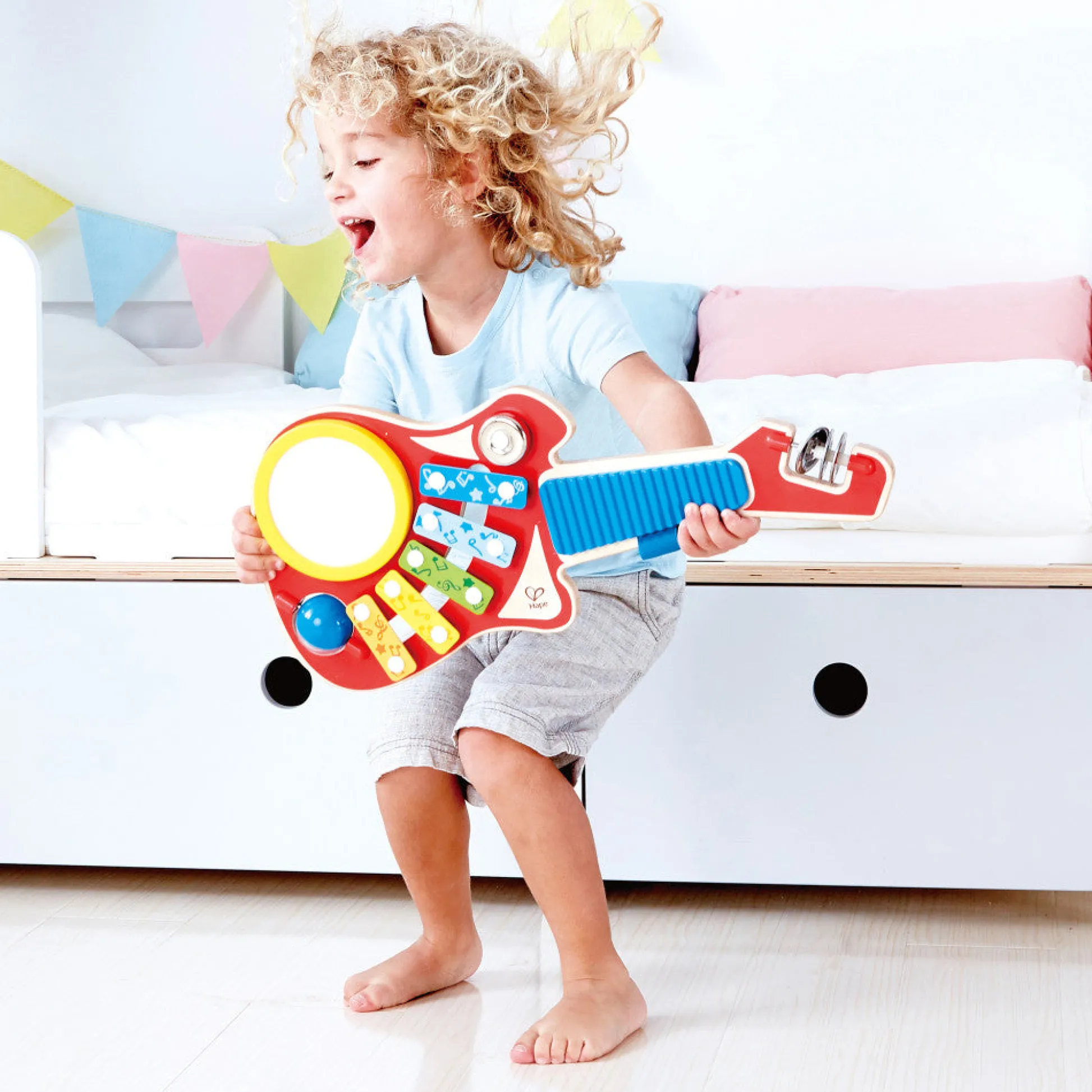 Flat River Group Hape Rainbow 6-in-1 Music Maker Wooden Guitar Toy* Preschool Education Toys & Activities|Musical & Sound Toys