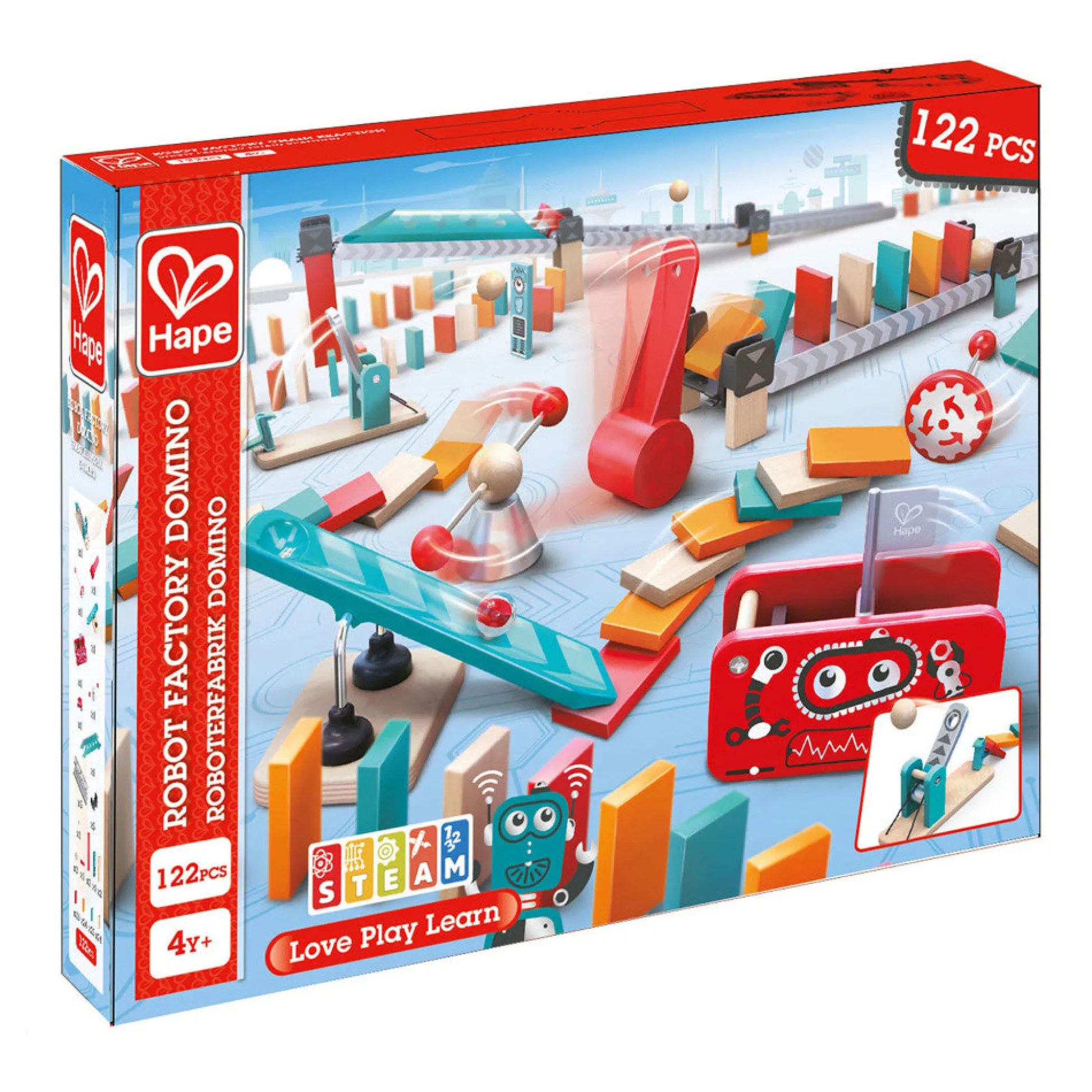 Flat River Group Hape Robot Factory Wooden Domino Ball Set - Double-Sided Interactive Playset* Wood & Jumbo Blocks