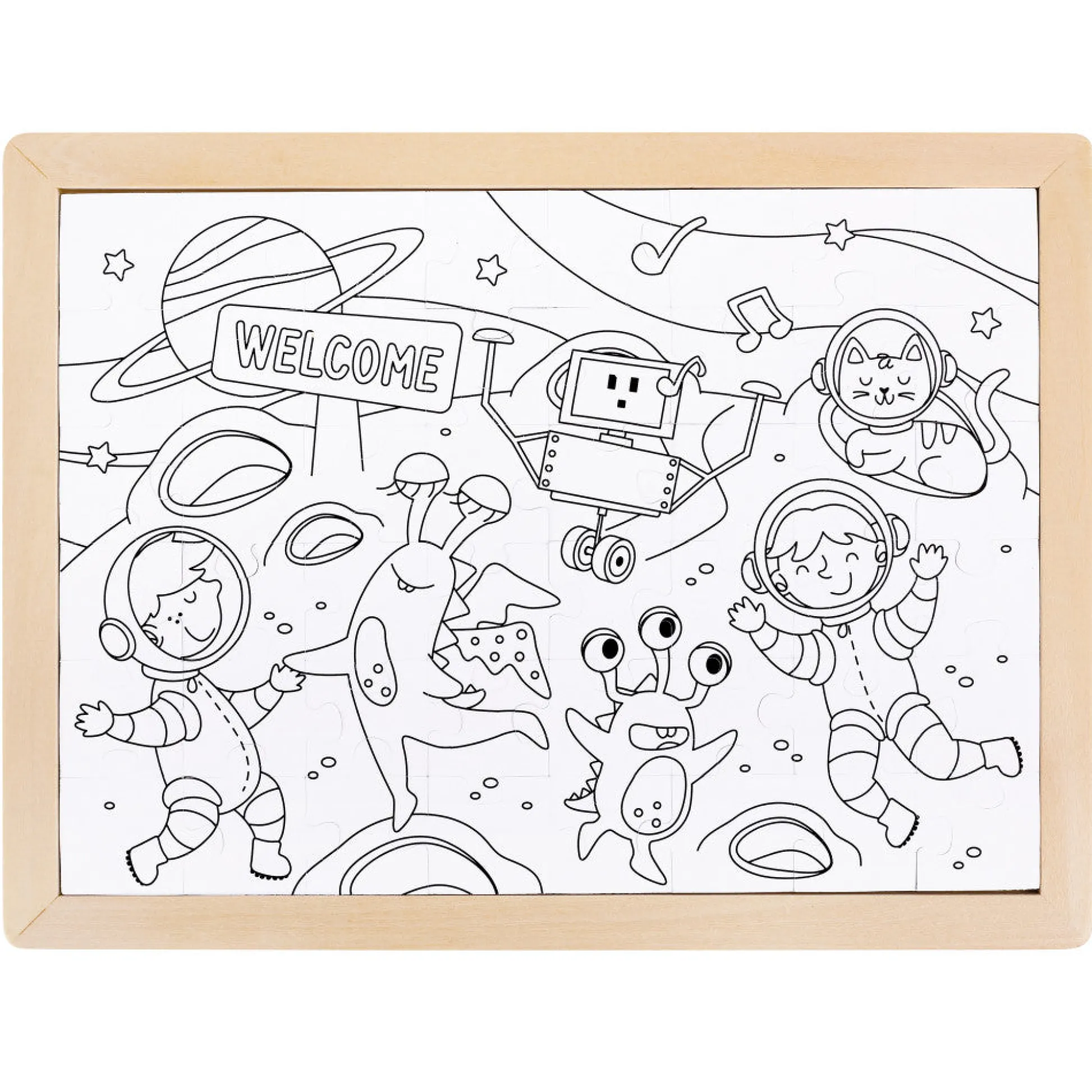 Flat River Group Hape Space Friends 48pc Double-Sided Coloring Jigsaw Puzzle* Puzzles