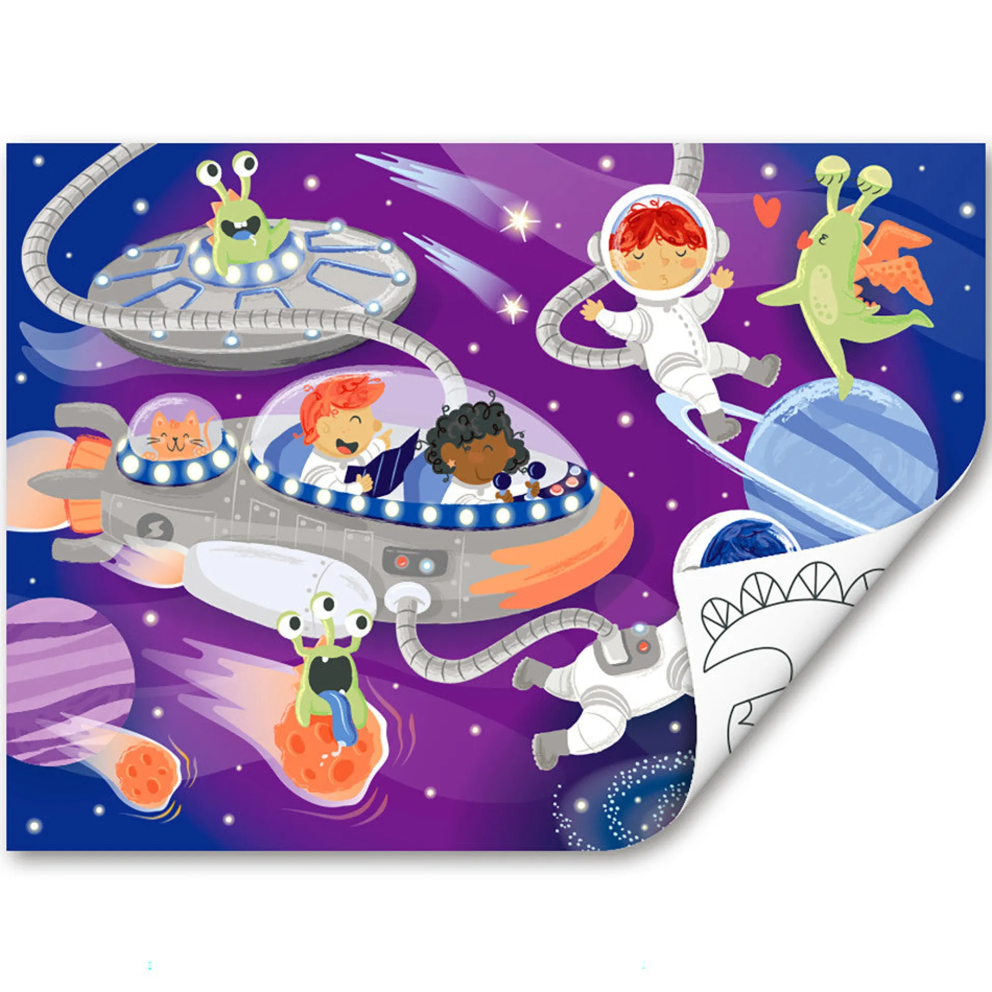 Flat River Group Hape Space Friends 48pc Double-Sided Coloring Jigsaw Puzzle* Puzzles