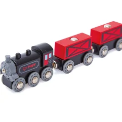 Flat River Group Hape Steam-Era Red & Black 3pc Wooden Freight Train Set* Trains & Train Tables