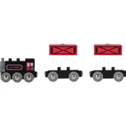 Flat River Group Hape Steam-Era Red & Black 3pc Wooden Freight Train Set* Trains & Train Tables