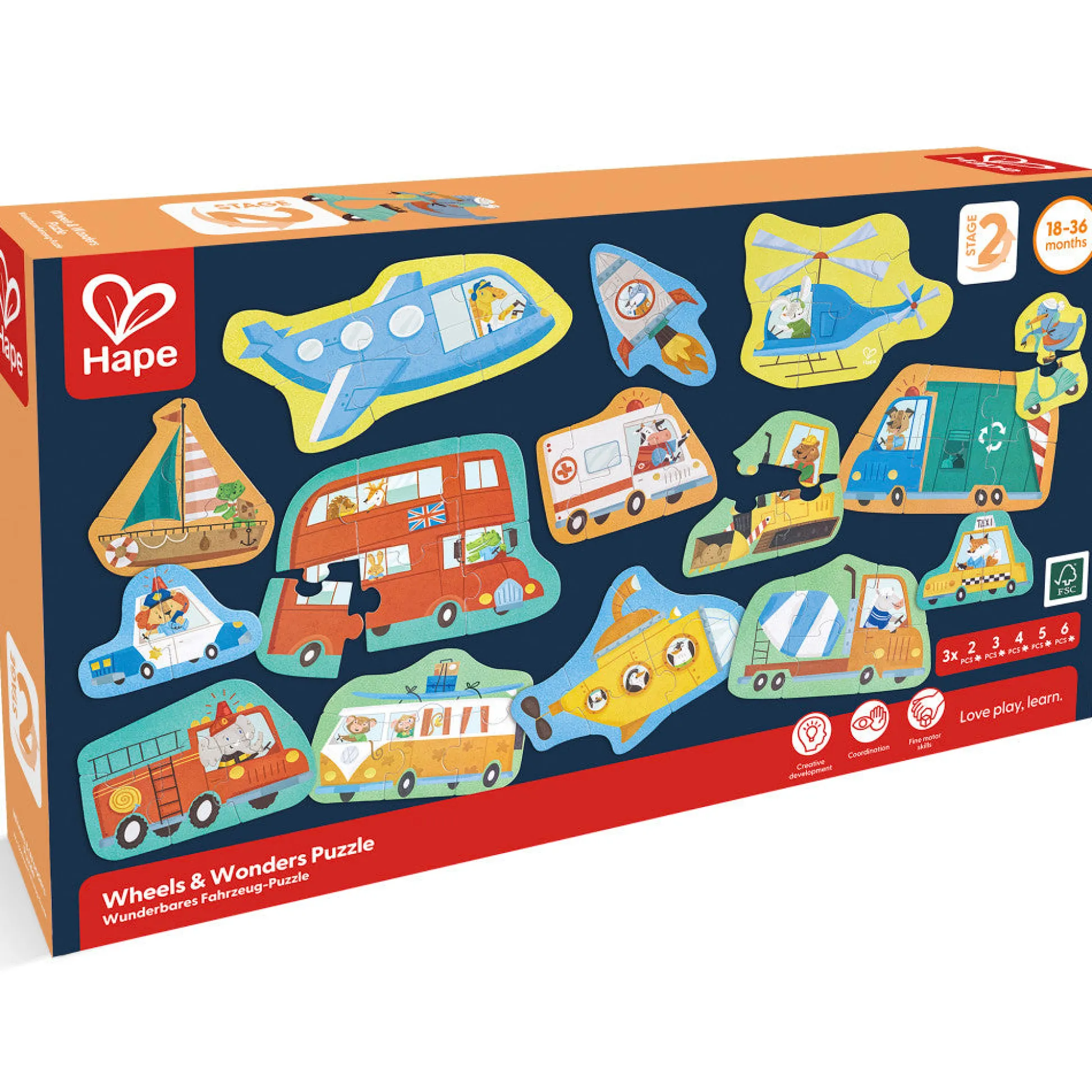 Flat River Group Hape Wheels & Wonders 15-Pack Mini Vehicle Puzzles* Toddler & Preschool Games & Puzzles|Puzzles