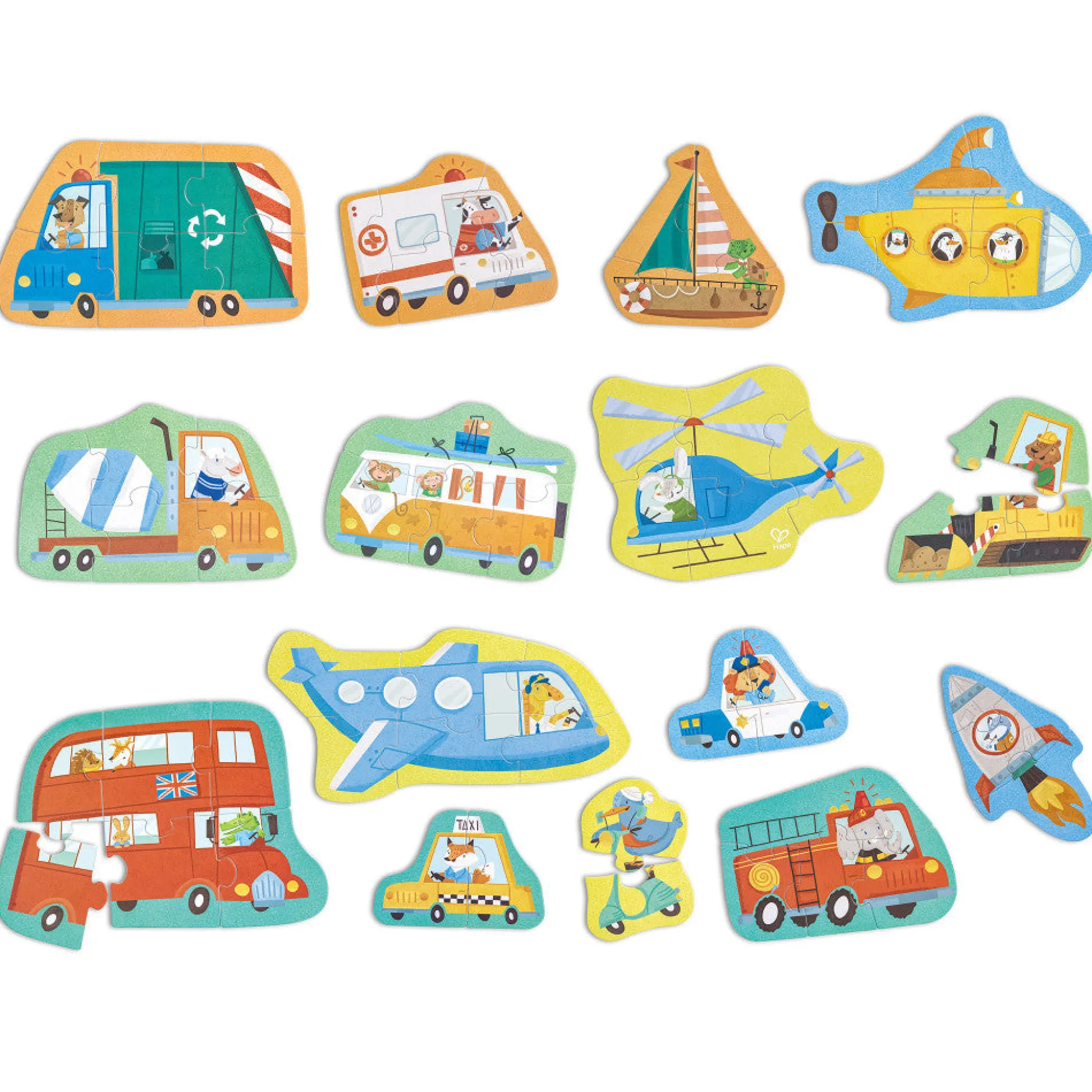 Flat River Group Hape Wheels & Wonders 15-Pack Mini Vehicle Puzzles* Toddler & Preschool Games & Puzzles|Puzzles