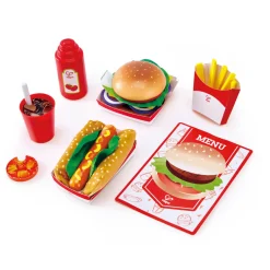 Flat River Group Hape Wooden Fast Food Kitchen Playset - 27 Piece Set* Kitchens & Play Food|Dress Up