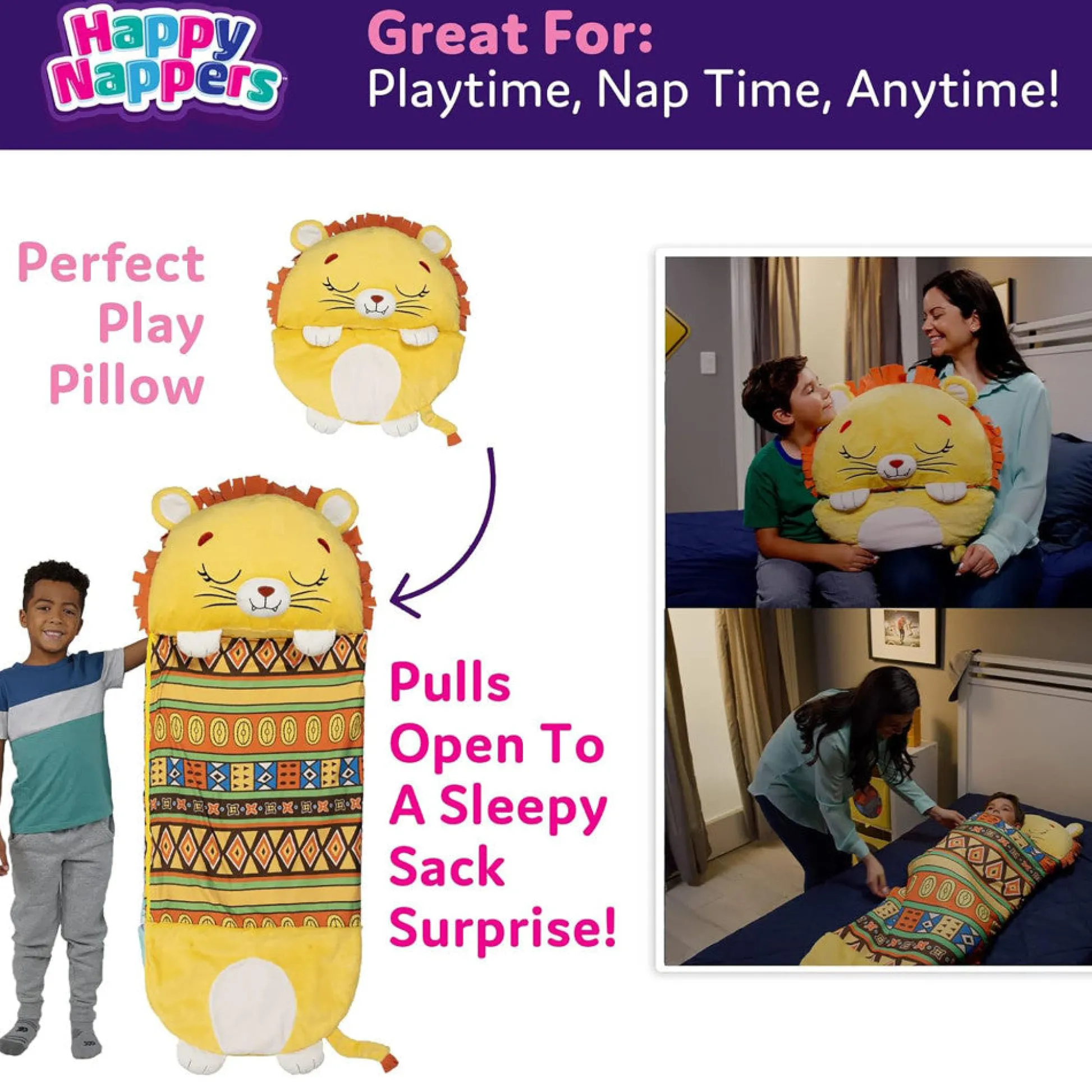 Flat River Group Happy Nappers Lion Lex 54 inch Plush Pillow & Sleepy Sack - Kids 3+* Stuffed Animals|Stuffed Animals & Plush Toys