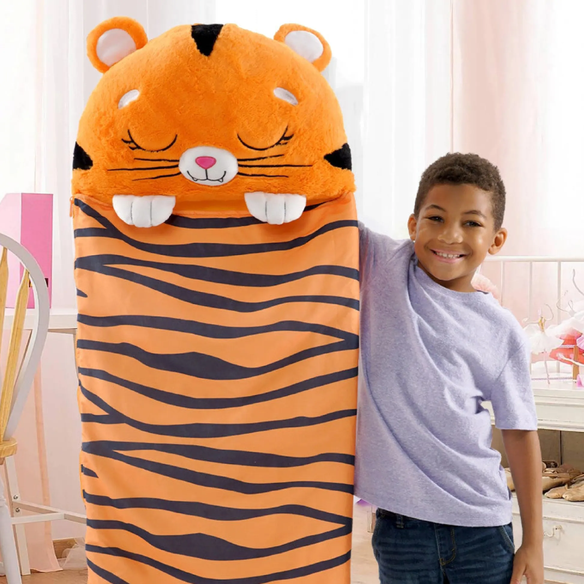 Flat River Group Happy Nappers Tiger Tobi 54 inch Plush Pillow & Sleepy Sack - Medium* Stuffed Animals|Stuffed Animals & Plush Toys