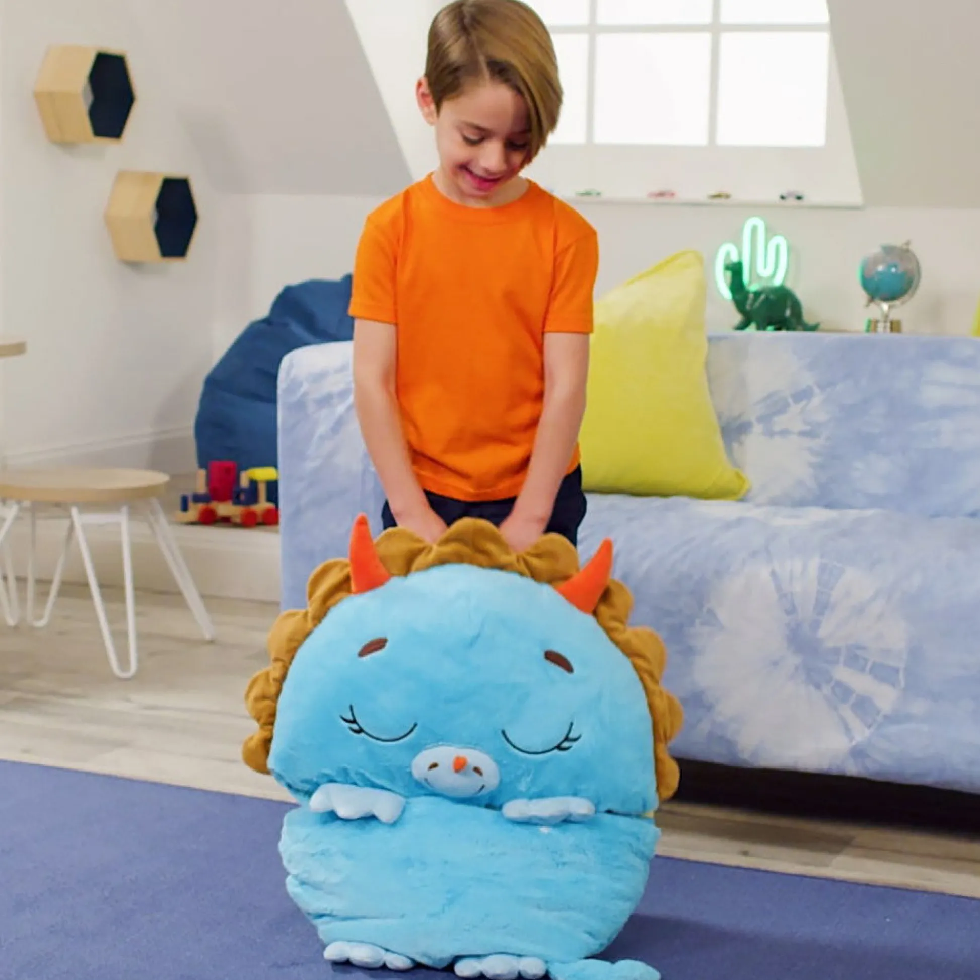 Flat River Group Happy Nappers Triceratops Timmy 54 Inch Plush Pillow & Sleepy Sack - Medium* Stuffed Animals|Stuffed Animals & Plush Toys
