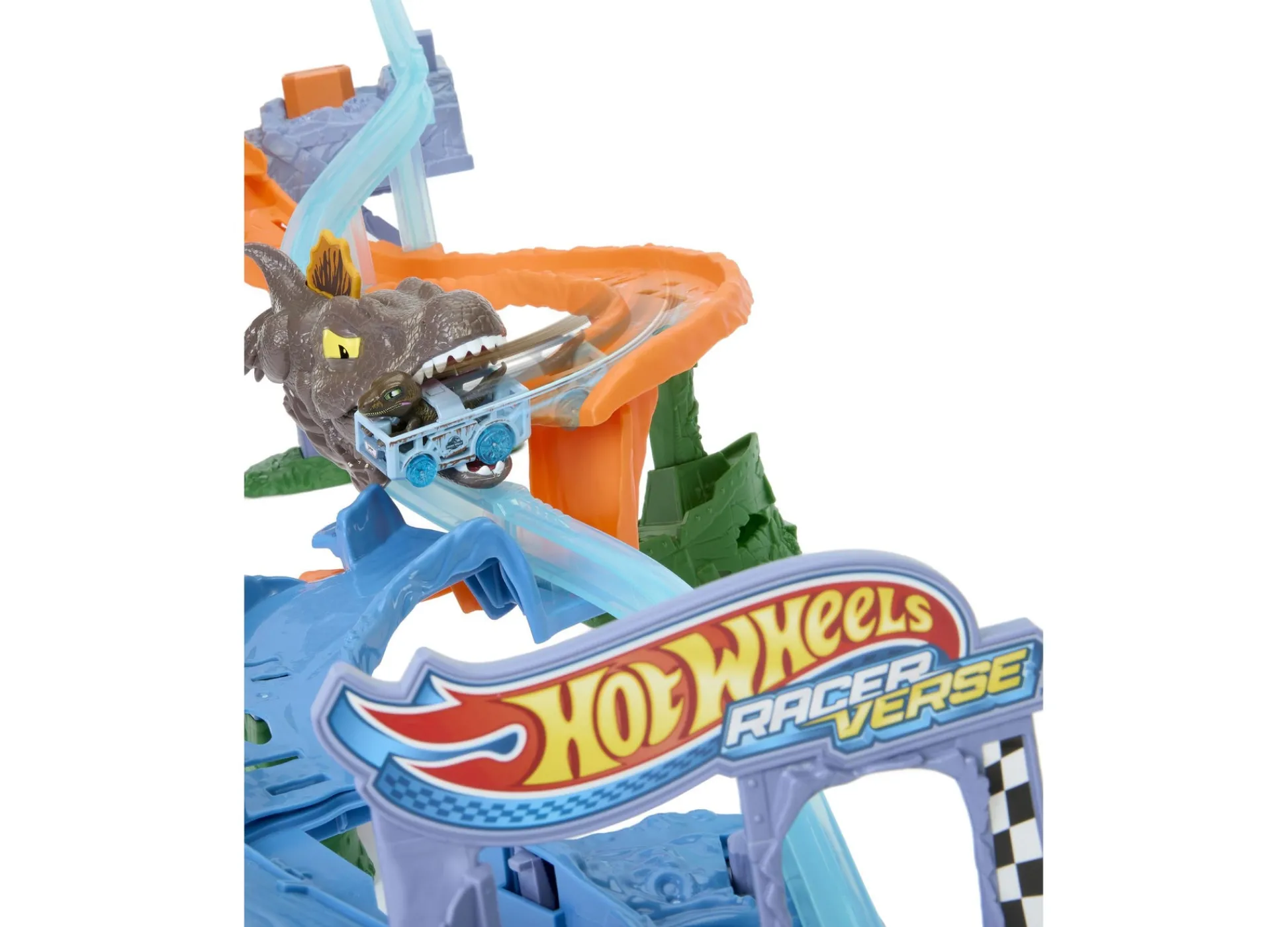 Macy's - Supplier Hot Wheels RacerVerse Jurassic World Crash & Splash Track Set with Die-Cast Dinosaur Toy Car* Playsets & Vehicles
