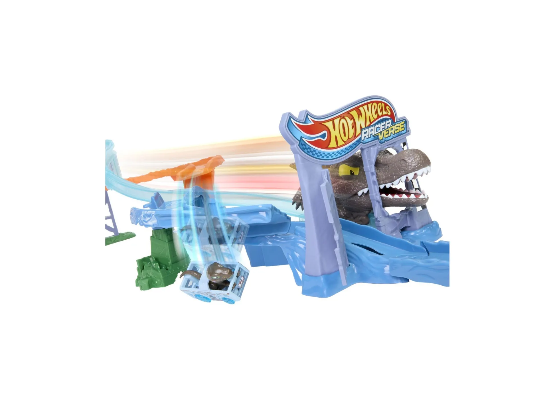 Macy's - Supplier Hot Wheels RacerVerse Jurassic World Crash & Splash Track Set with Die-Cast Dinosaur Toy Car* Playsets & Vehicles