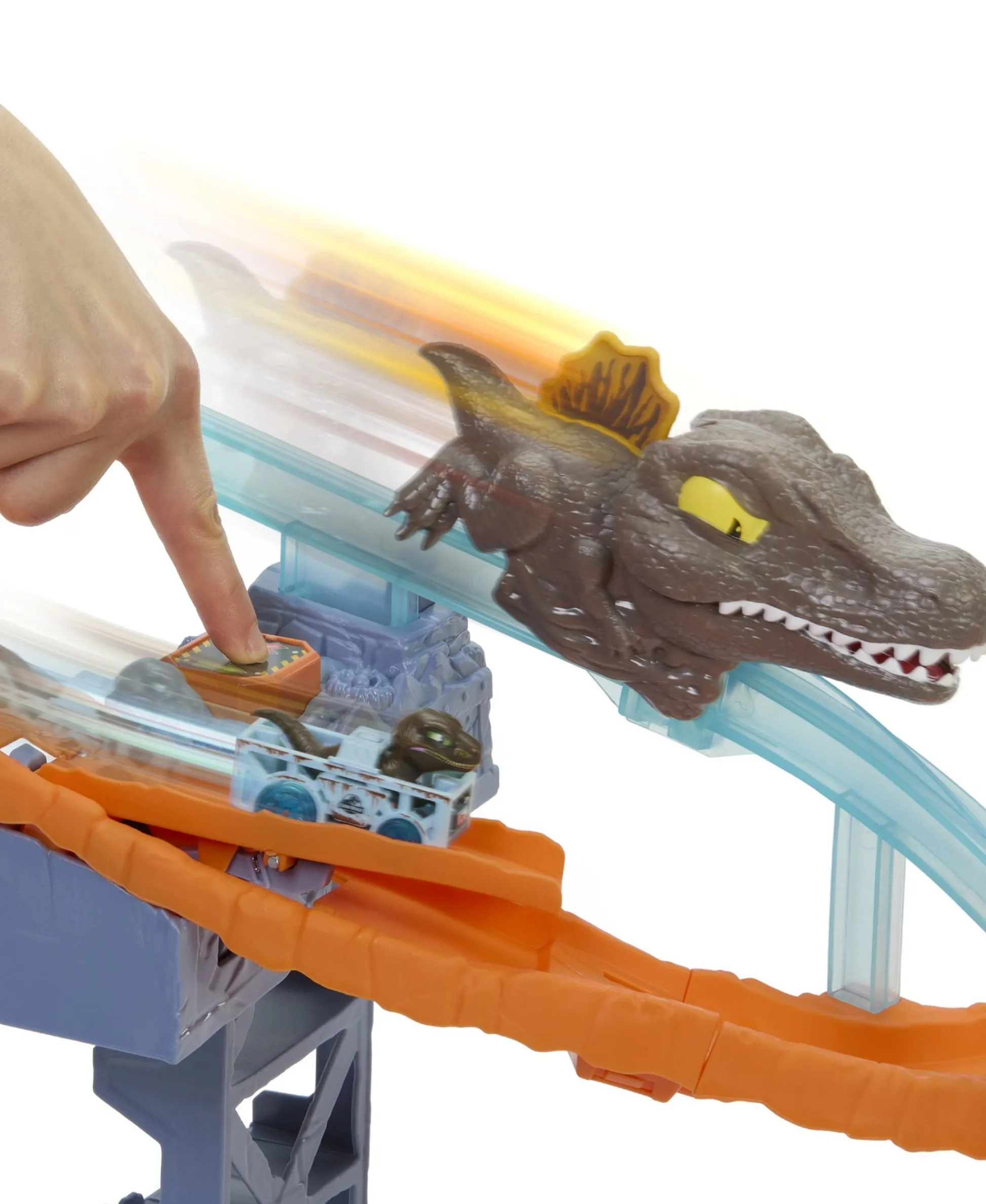 Macy's - Supplier Hot Wheels RacerVerse Jurassic World Crash & Splash Track Set with Die-Cast Dinosaur Toy Car* Playsets & Vehicles
