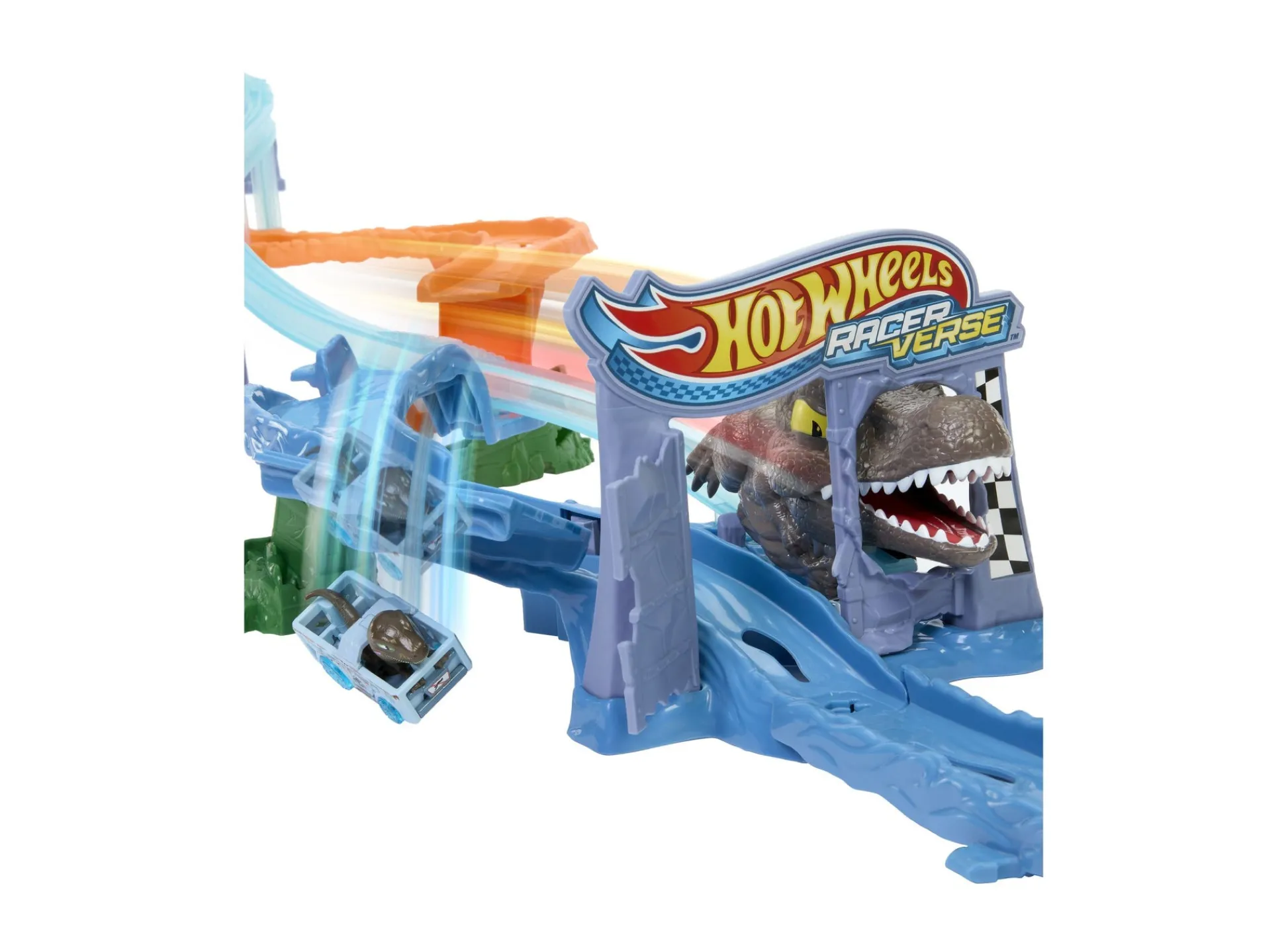 Macy's - Supplier Hot Wheels RacerVerse Jurassic World Crash & Splash Track Set with Die-Cast Dinosaur Toy Car* Playsets & Vehicles