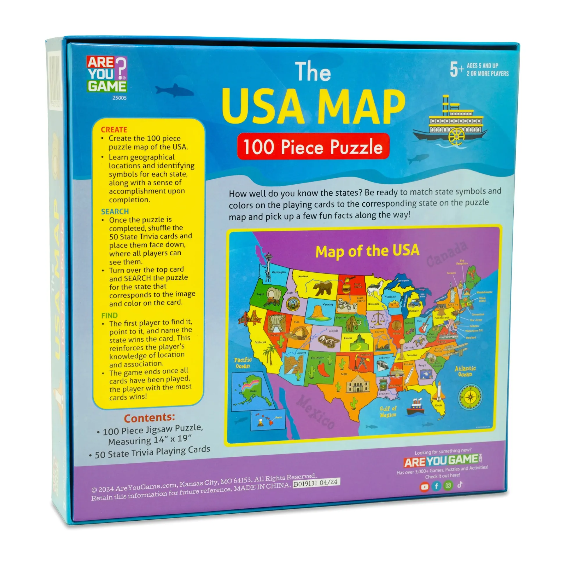 AreYouGame Interactive USA Map and State Trivia Puzzle – 100 pc* Puzzles