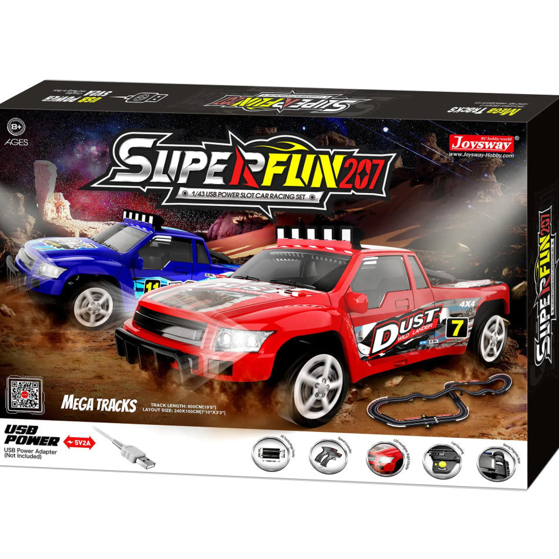 Flat River Group Joysway SuperFun 207 USB-Powered 1:43 Scale Slot Car Racing Set with LED Headlights* Playsets & Racetracks