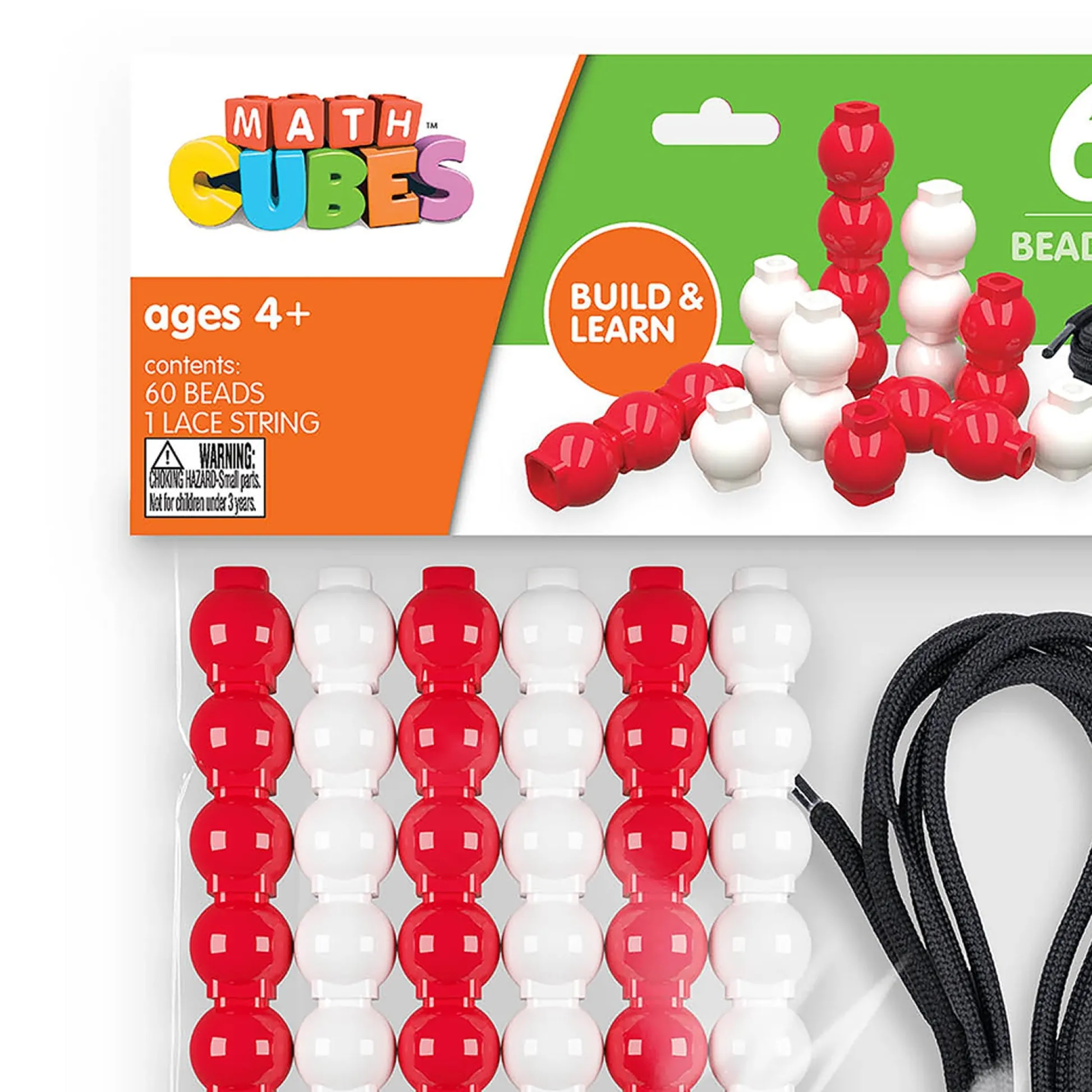 Educators Resource Junior Learning 60 Bead Cubes and Laces - Educational Counting and Sorting Toy* Math Toys|Math, Counting & Time