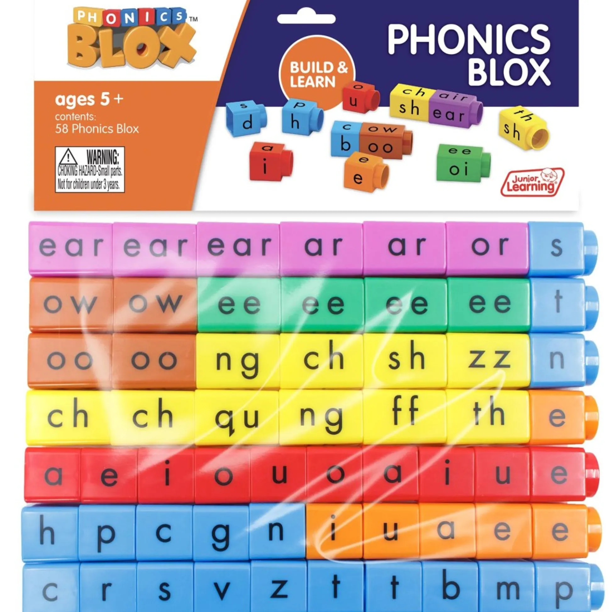 Flat River Group Junior Learning Rainbow Phonics - 58 Color-Coded Phonics Blox Set* Preschool Education Toys & Activities
