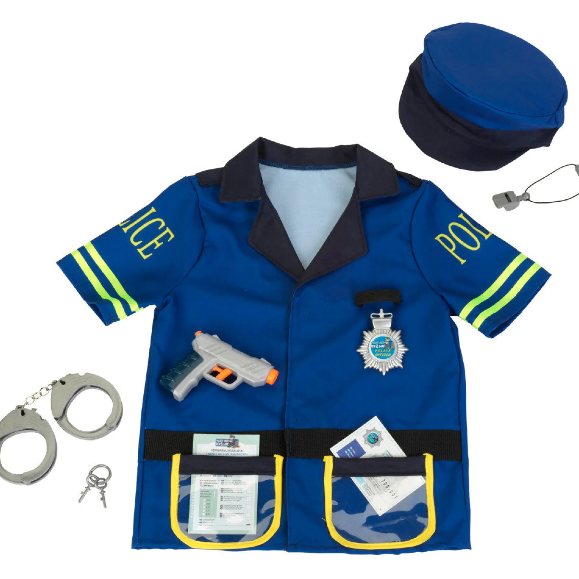 Flat River Group Klein 7pc PRO Police Costume Set - Blue & Yellow - Kids Ages 3+* Dress Up & Accessories|Dress Up