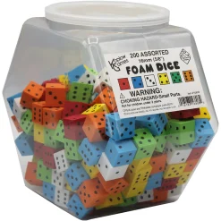Educators Resource Koplow Games Jubilant Jumbo Foam Dice Set, 16mm, Variety Colors, Tub of 200* Dice, Roll & Write Games