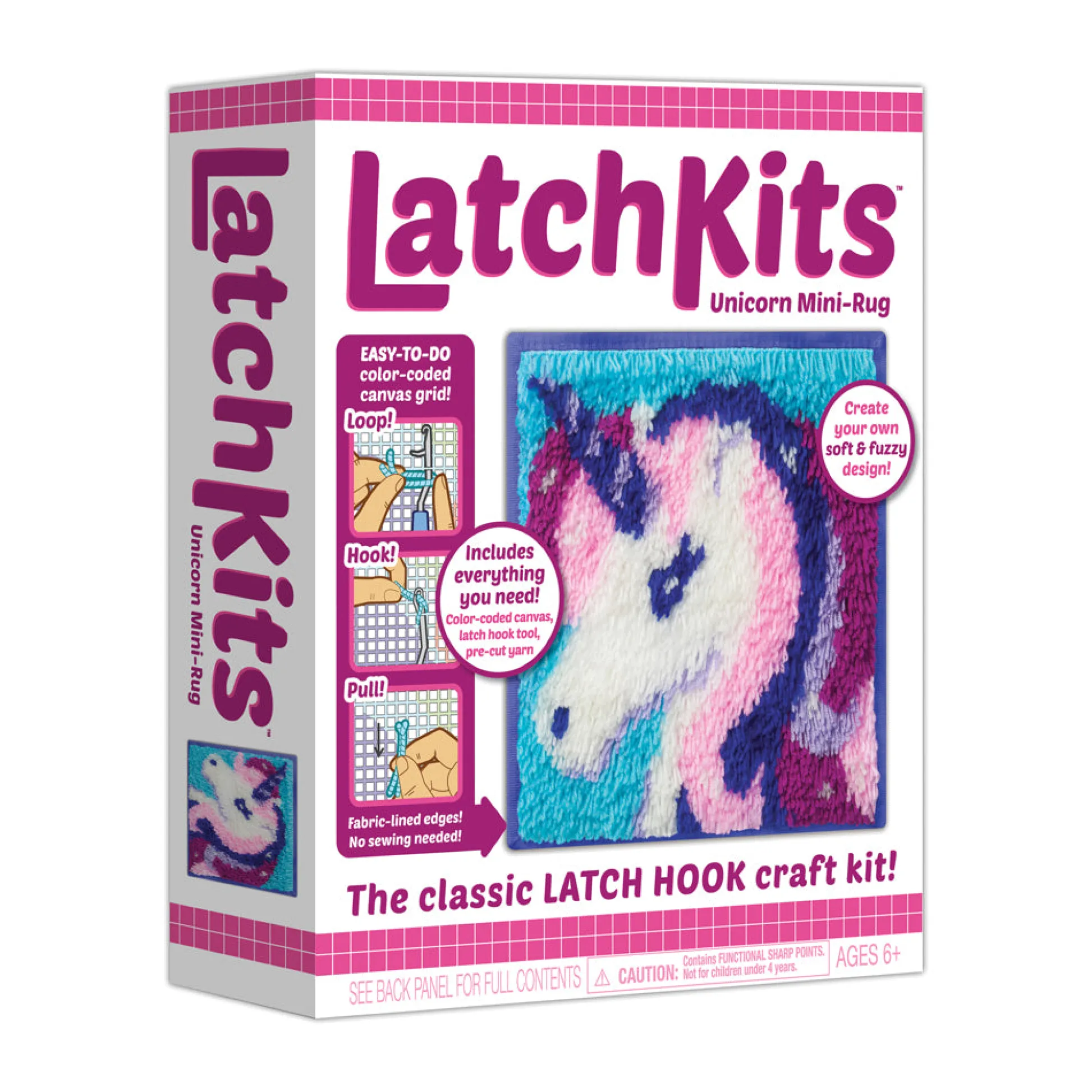 AreYouGame LatchKits Unicorn Mini-Rug Craft Kit - Create Your Own Fuzzy Rug* Crafts & Activities