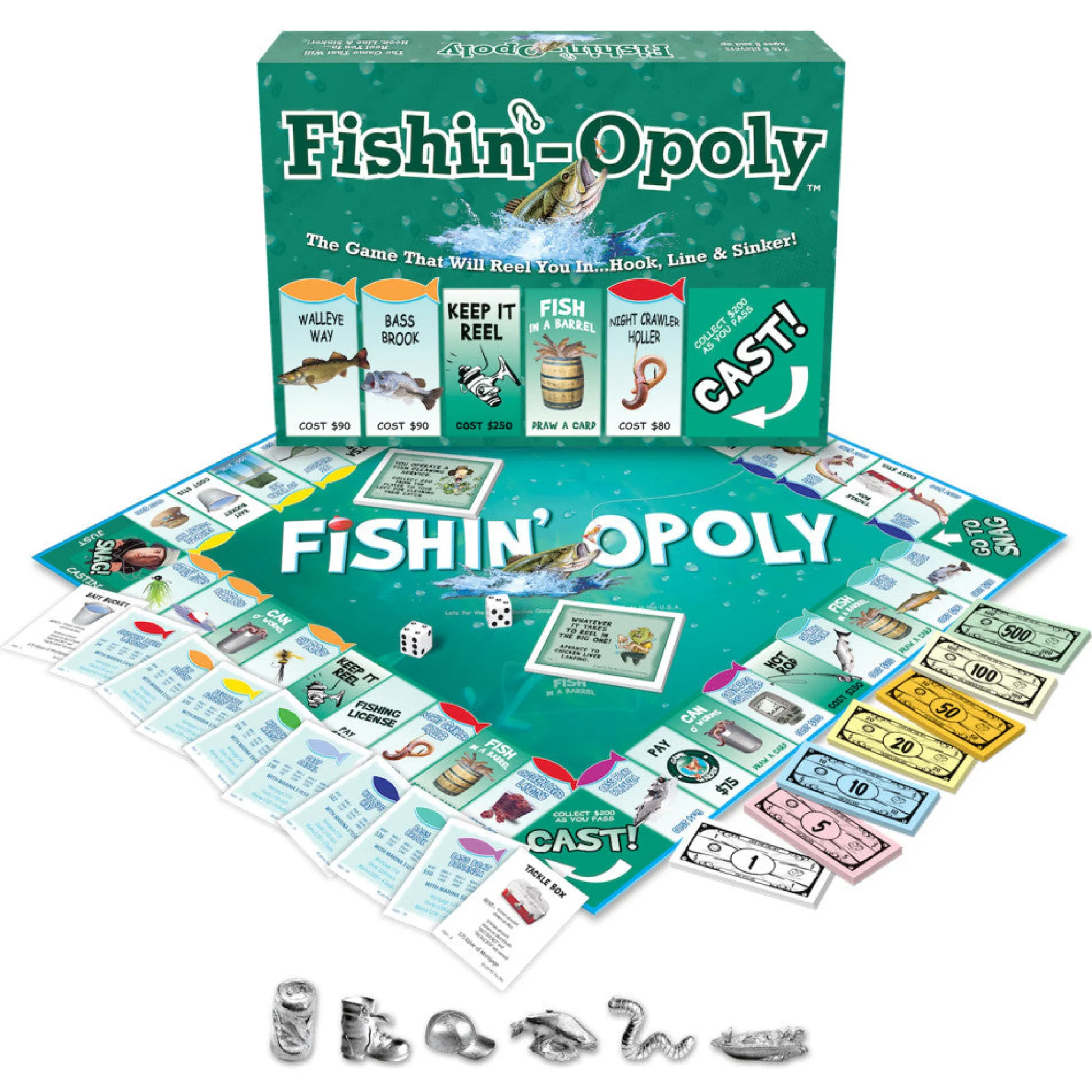 Flat River Group Late for the Sky Fishin'-Opoly Board Game for Family Game Night* Role-Playing Games|Board Games