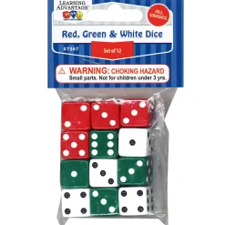 Educators Resource Learning Advantage Colorful Dot Dice Set - Red, Green, White - 72 Count* Dice, Roll & Write Games