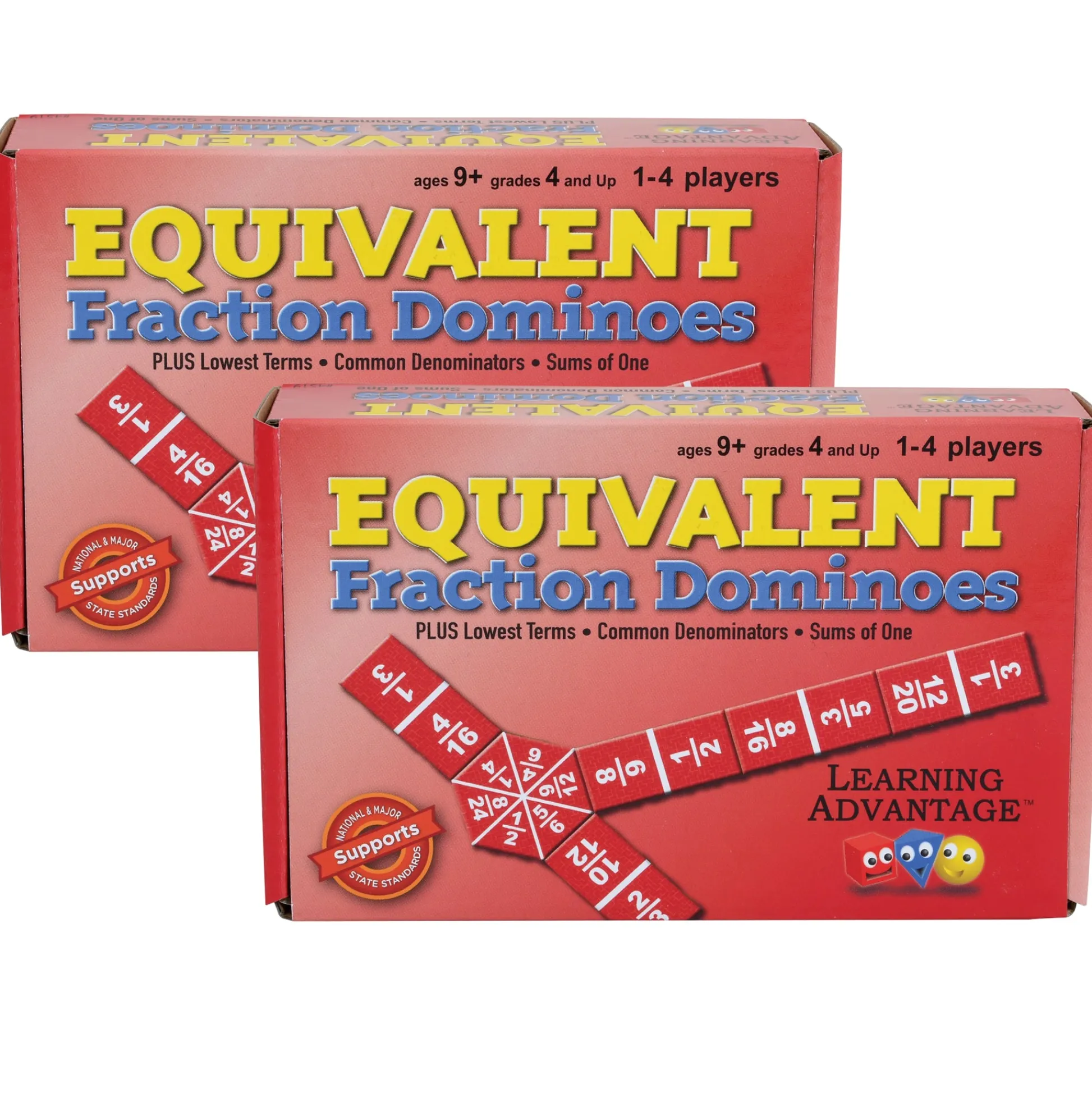 Educators Resource Learning Advantage Equivalent Fraction Dominoes - Math Learning Game - Pack of 2* Dominoes & Tiles Games