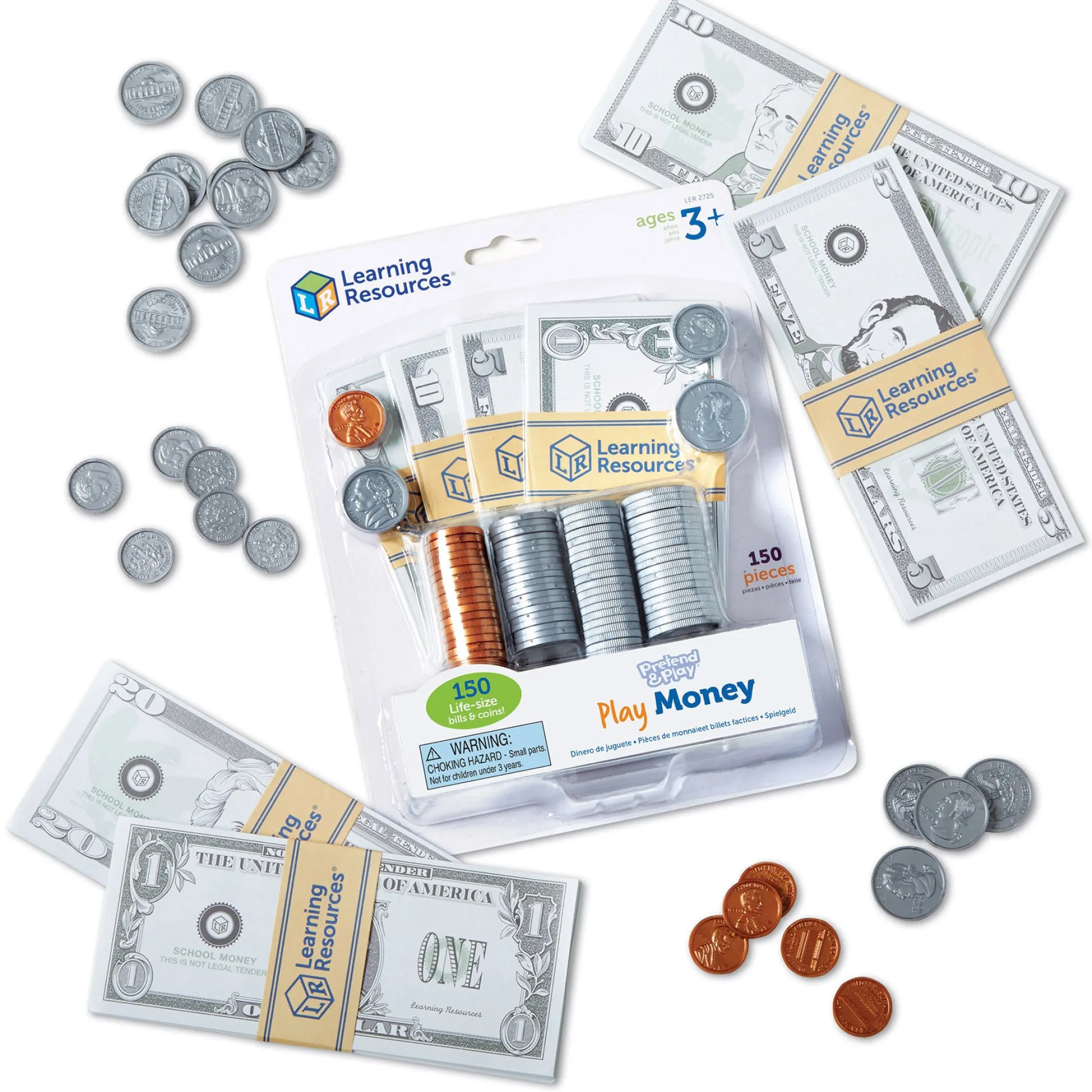 Educators Resource Learning Resources Pretend and Play Money - 300 Pieces of Play Bills and Coins* Kitchens & Play Food|Dress Up