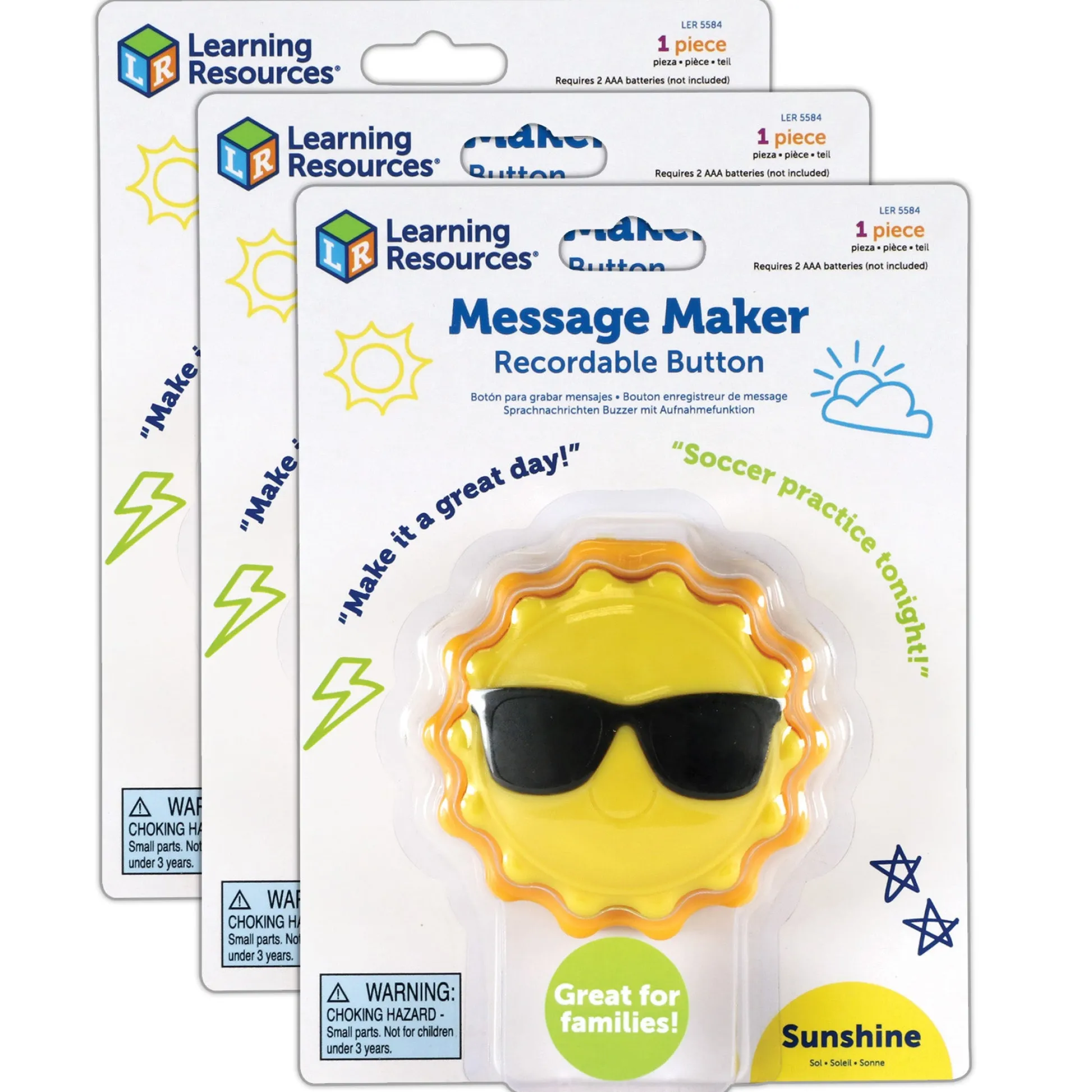 Educators Resource Learning Resources Sun-Shaped Recordable Message Button - Pack of 3* Preschool Education Toys & Activities|Social & Emotional Skills