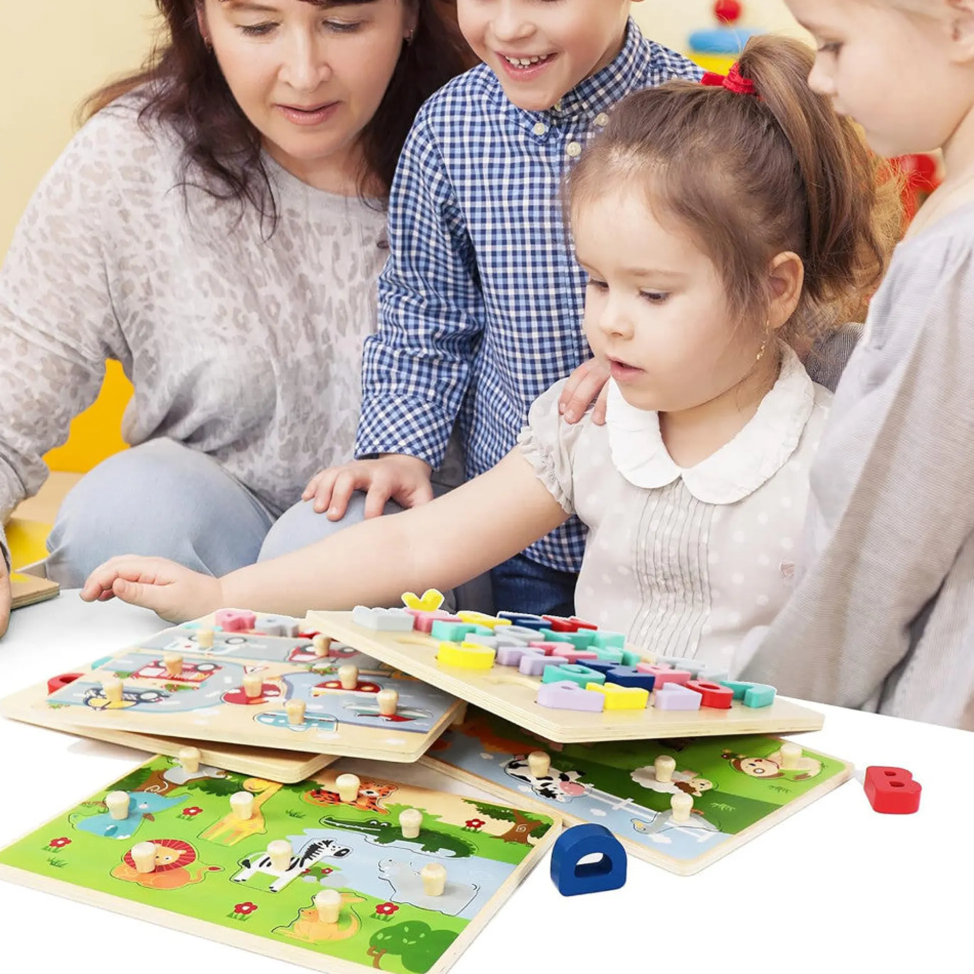 Flat River Group LEO & FRIENDS Colorful Wooden Chunky Number Math Puzzle - 26 Pieces, Learning Toy* Math Toys|Math, Counting & Time