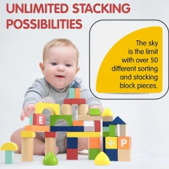 Flat River Group LEO & FRIENDS Count & Spell Building Block Set - 50 Colorful Wooden Pieces* Wood & Jumbo Blocks