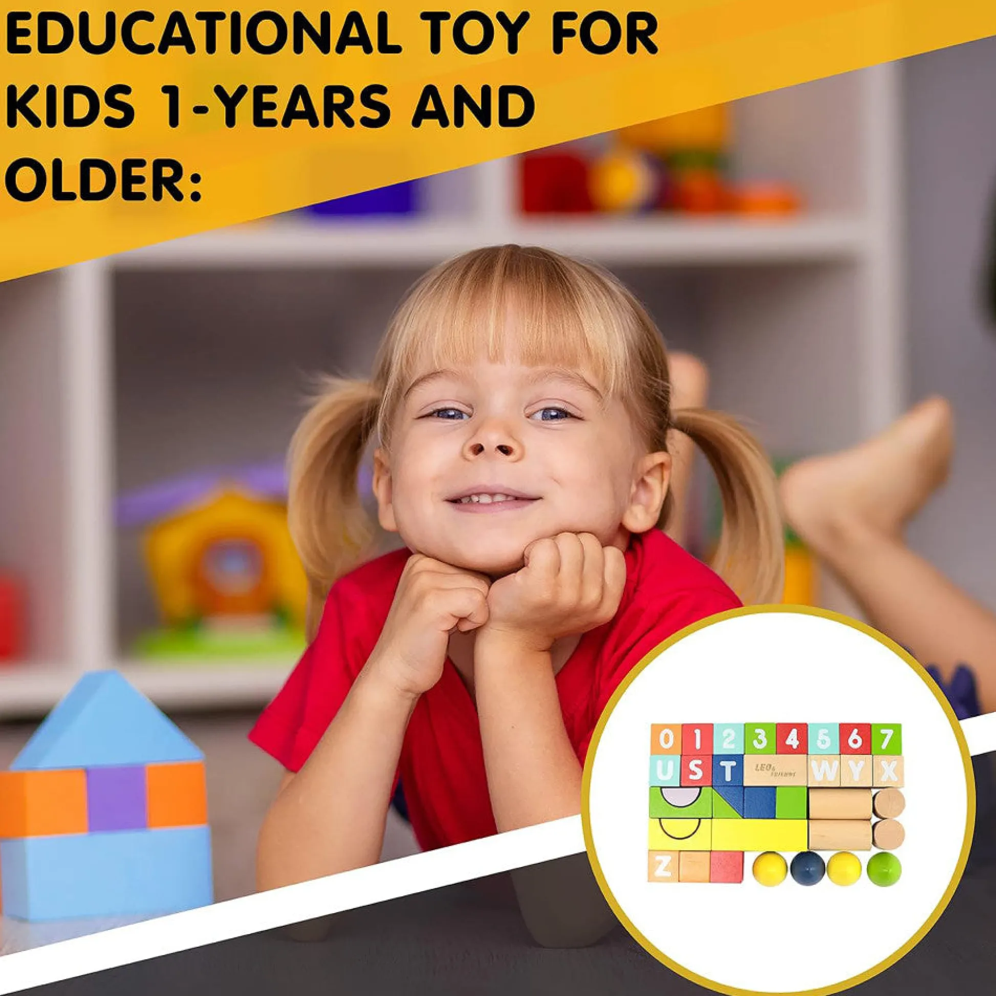 Flat River Group LEO & FRIENDS Count & Spell Building Block Set - 50 Colorful Wooden Pieces* Wood & Jumbo Blocks
