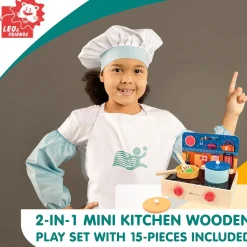 Flat River Group LEO & FRIENDS 2-In-1 Wooden Mini Kitchen Playset - 15pcs* Kitchens & Play Food|Dress Up