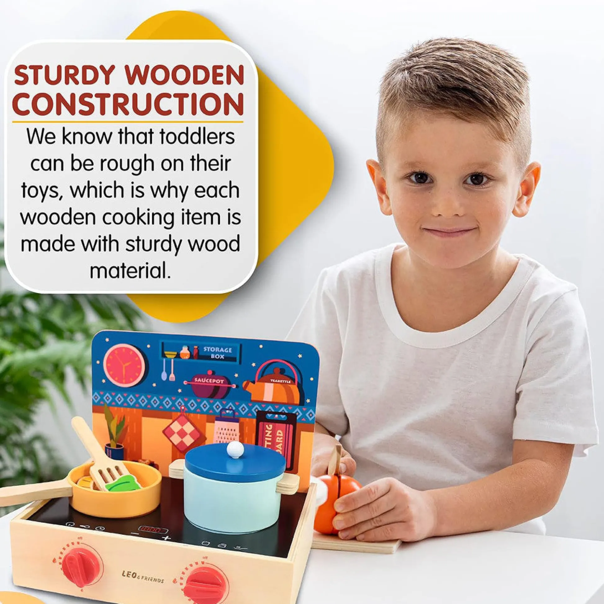 Flat River Group LEO & FRIENDS 2-In-1 Wooden Mini Kitchen Playset - 15pcs* Kitchens & Play Food|Dress Up