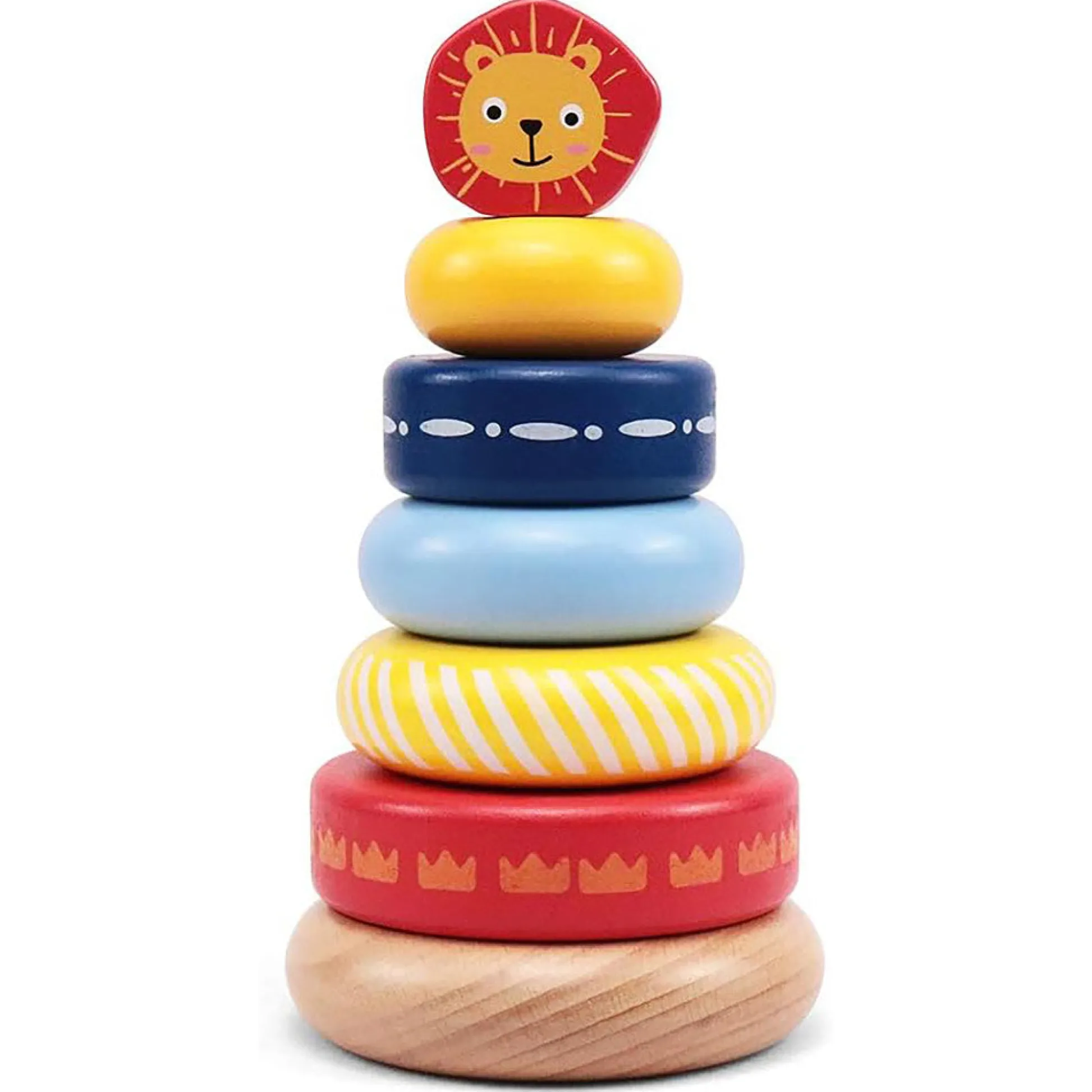 Flat River Group LEO & FRIENDS Lion-Top Wooden Stacking Ring Toy - Colorful* Blocks, Sorting & Stacking Toys