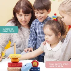 Flat River Group LEO & FRIENDS Lion-Top Wooden Stacking Ring Toy - Colorful* Blocks, Sorting & Stacking Toys
