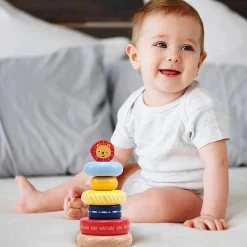 Flat River Group LEO & FRIENDS Lion-Top Wooden Stacking Ring Toy - Colorful* Blocks, Sorting & Stacking Toys