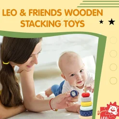 Flat River Group LEO & FRIENDS Montessori-Approved Wooden Stacking Rings - Benny The Bear* Blocks, Sorting & Stacking Toys
