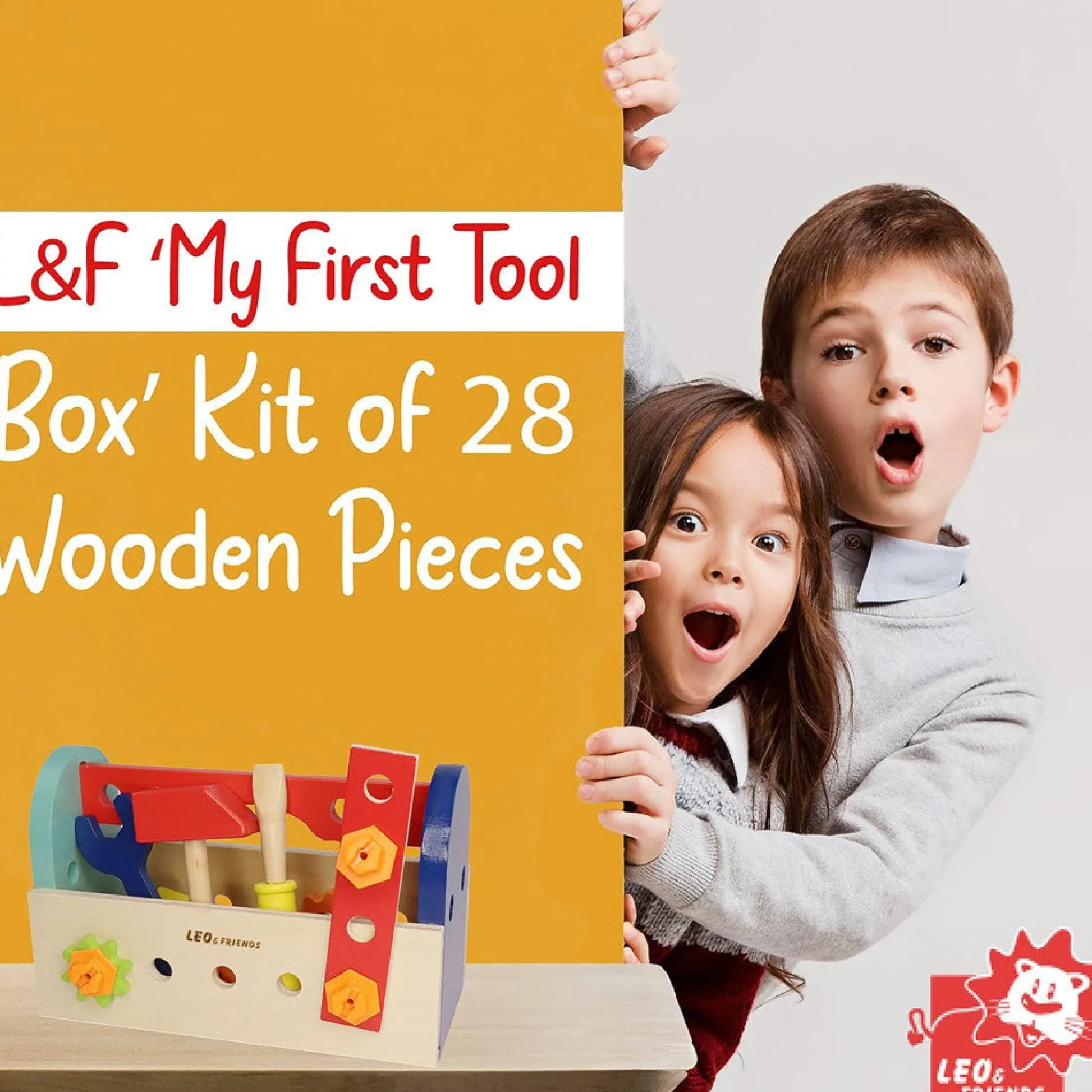 Flat River Group LEO & FRIENDS 28-Piece Wooden Tool Box Playset* Tools & Workshops|Dress Up