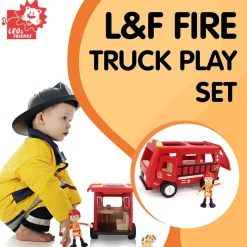 Flat River Group LEO & FRIENDS Wooden Fire Truck Adventure Playset - 3 Pieces* Preschool Education Toys & Activities|Preschool Vehicles