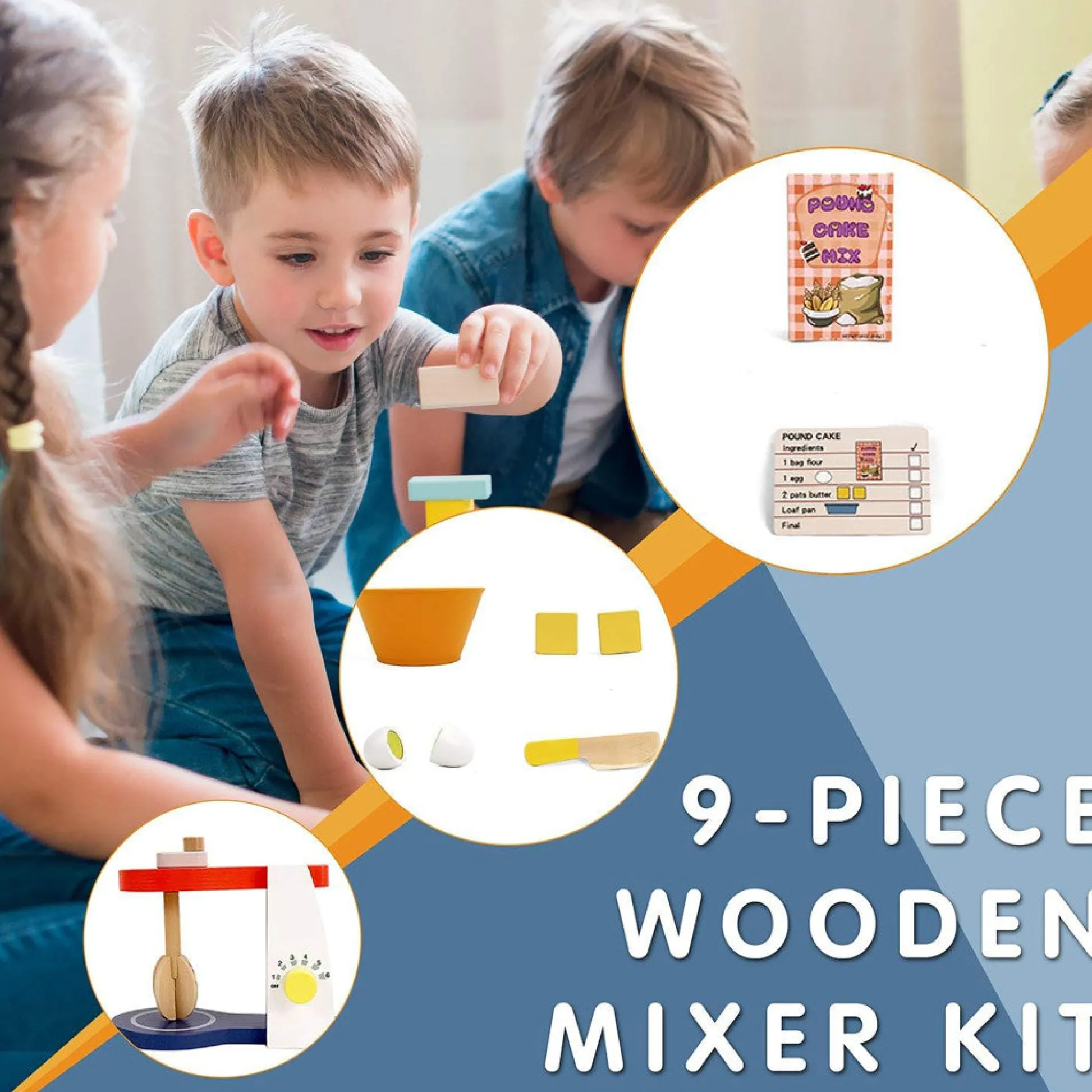 Flat River Group LEO & FRIENDS Wooden Mixer Set - 9pc Make-A-Cake Kit* Kitchens & Play Food|Dress Up
