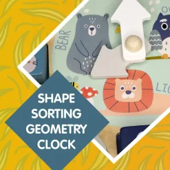 Flat River Group LEO & FRIENDS Wooden Shape Sorting Clock Puzzle - 13pc Colorful Educational Set* Preschool Education Toys & Activities|Puzzles