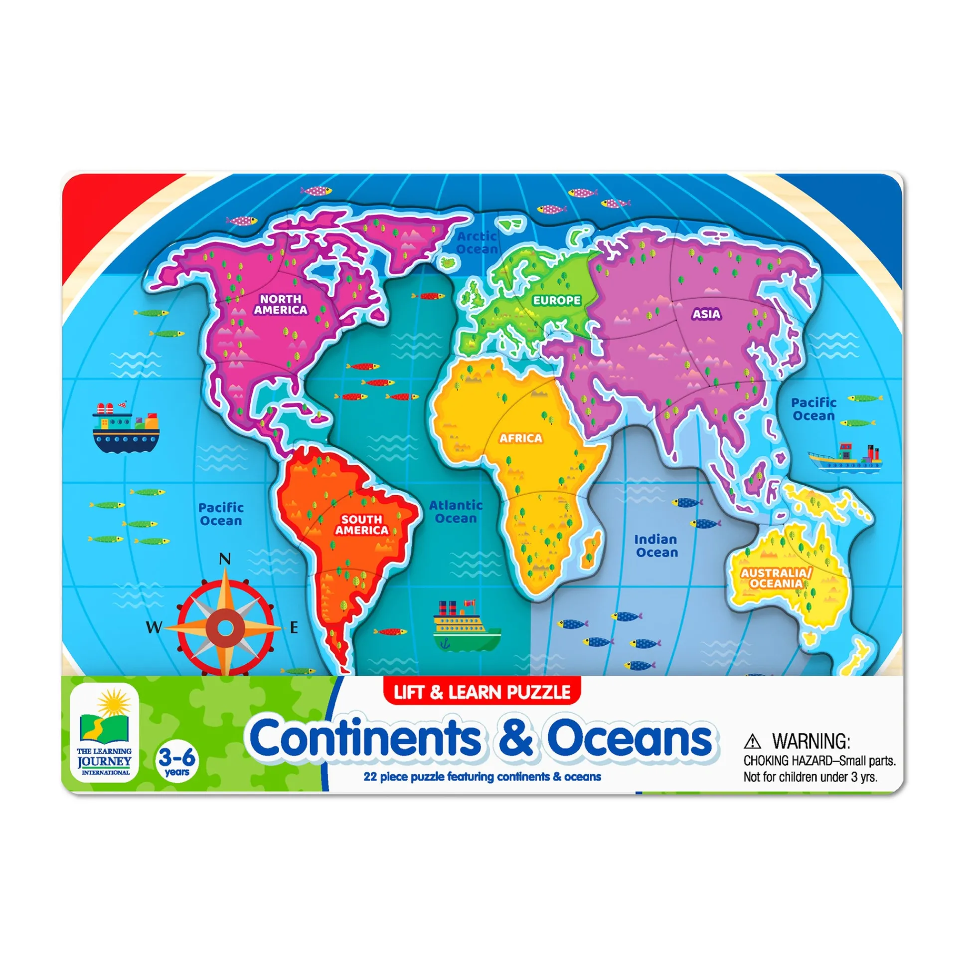 AreYouGame Lift & Learn Puzzle - Global Explorer - Continents & Oceans - 22 Pieces* Puzzles