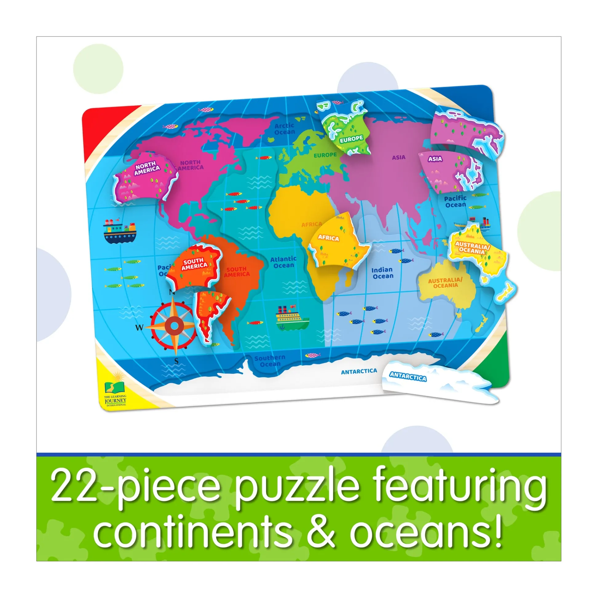AreYouGame Lift & Learn Puzzle - Global Explorer - Continents & Oceans - 22 Pieces* Puzzles