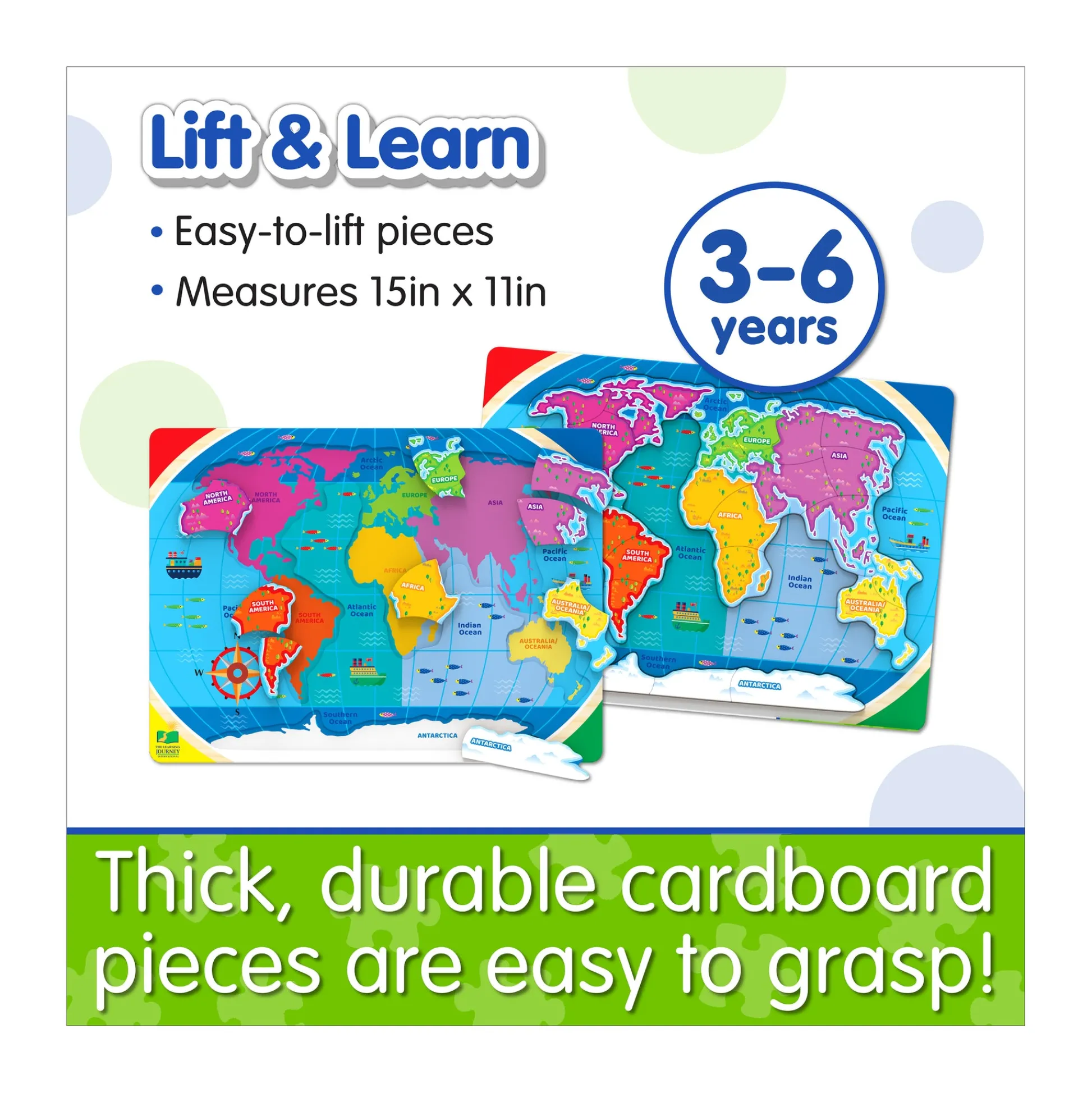 AreYouGame Lift & Learn Puzzle - Global Explorer - Continents & Oceans - 22 Pieces* Puzzles