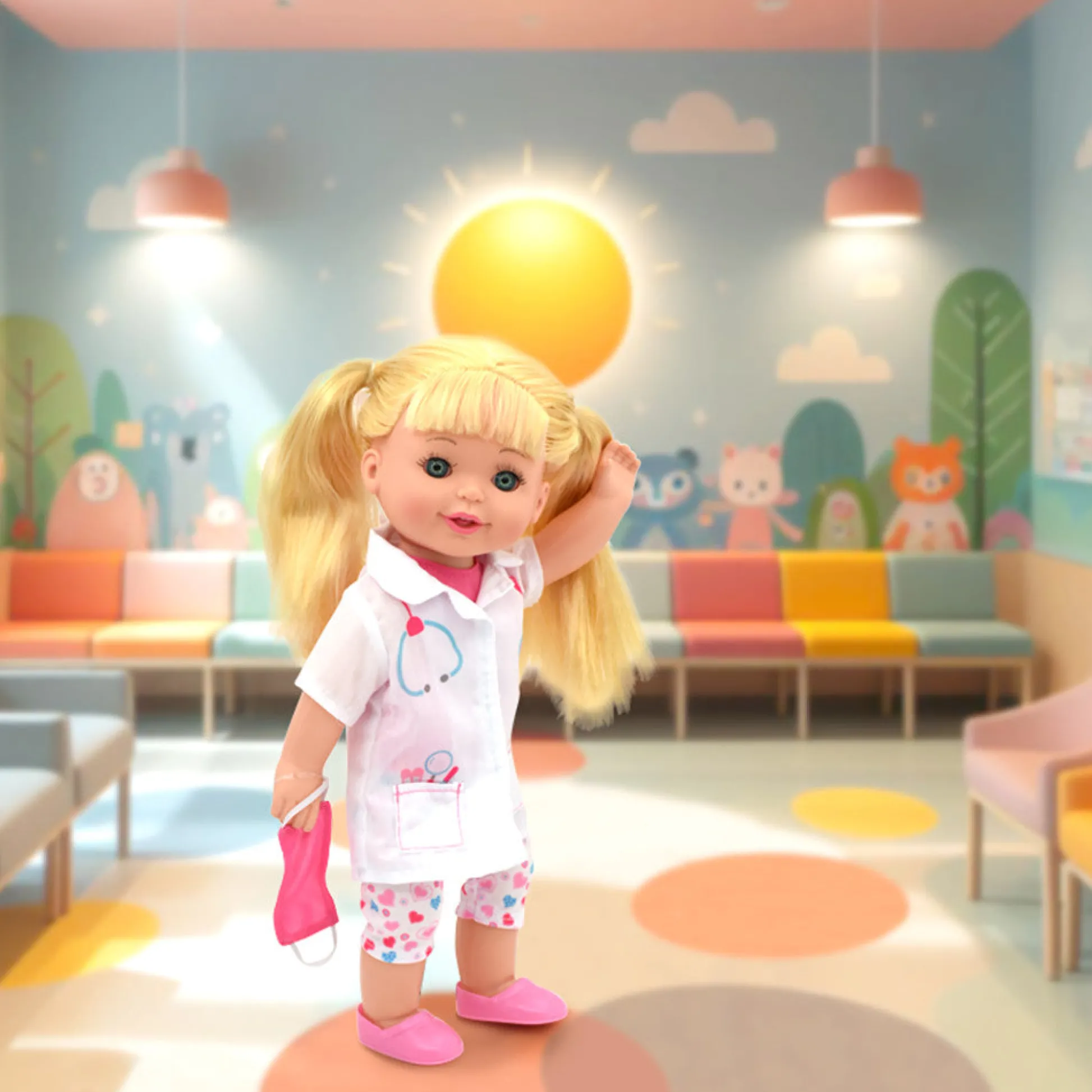 Flat River Group Lil Tots Talking Doctor Playset - 14" Blonde Doll with Pink & White Outfit* Social & Emotional Skills|Stuffed Animals & Plush Toys